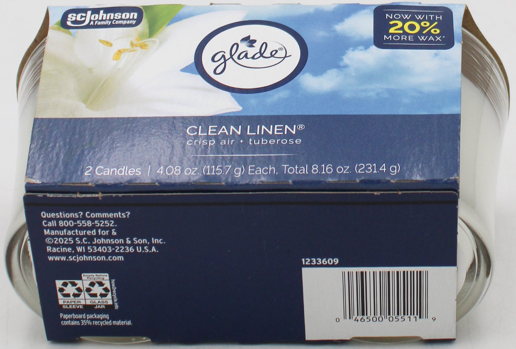 SP GLADE CANDLES 2PK 4.08oz CLEAN LINEN
