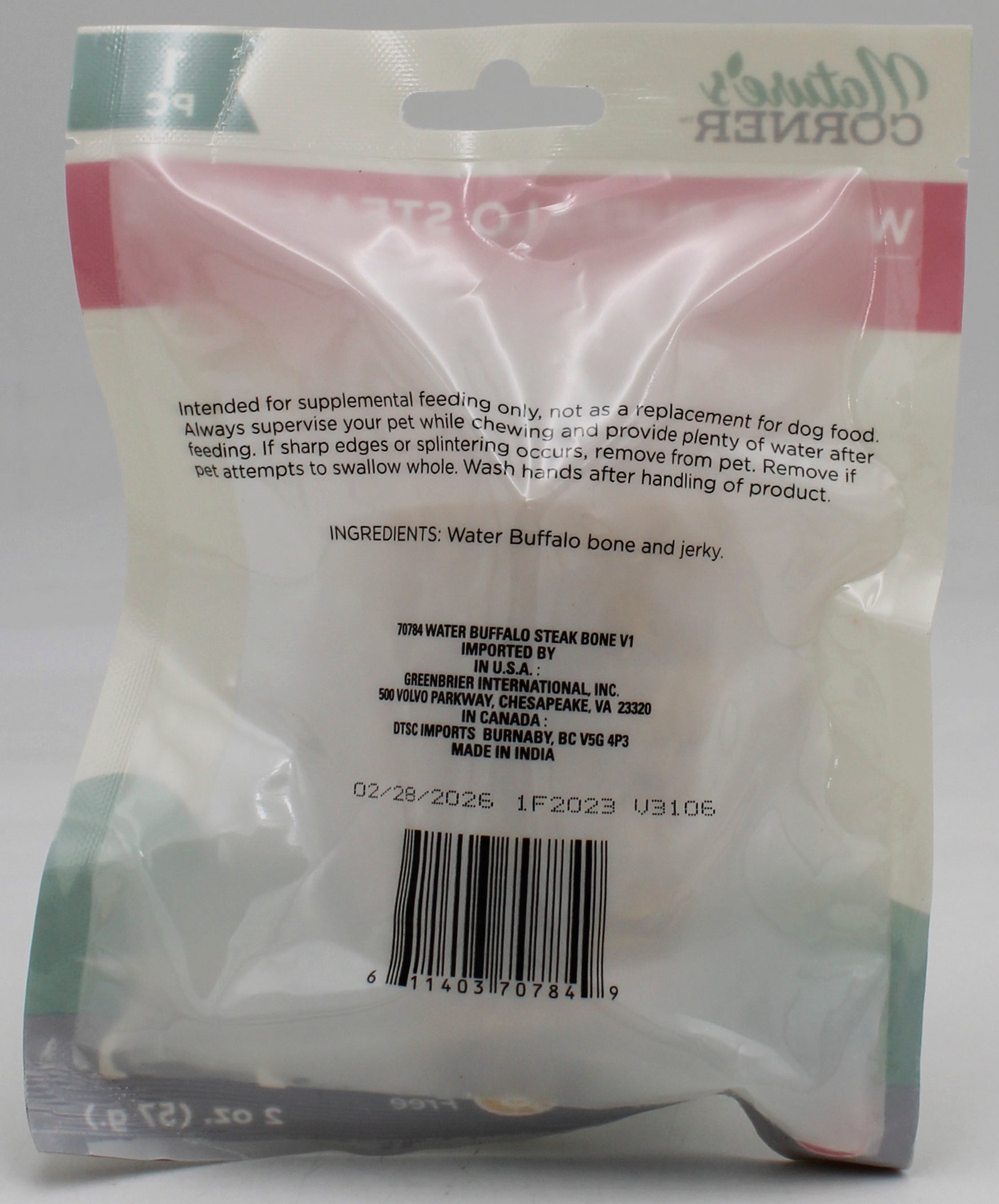 WATER BUFFALO STEAK BONE DOG CHEW 2oz EXP 02/28/2026