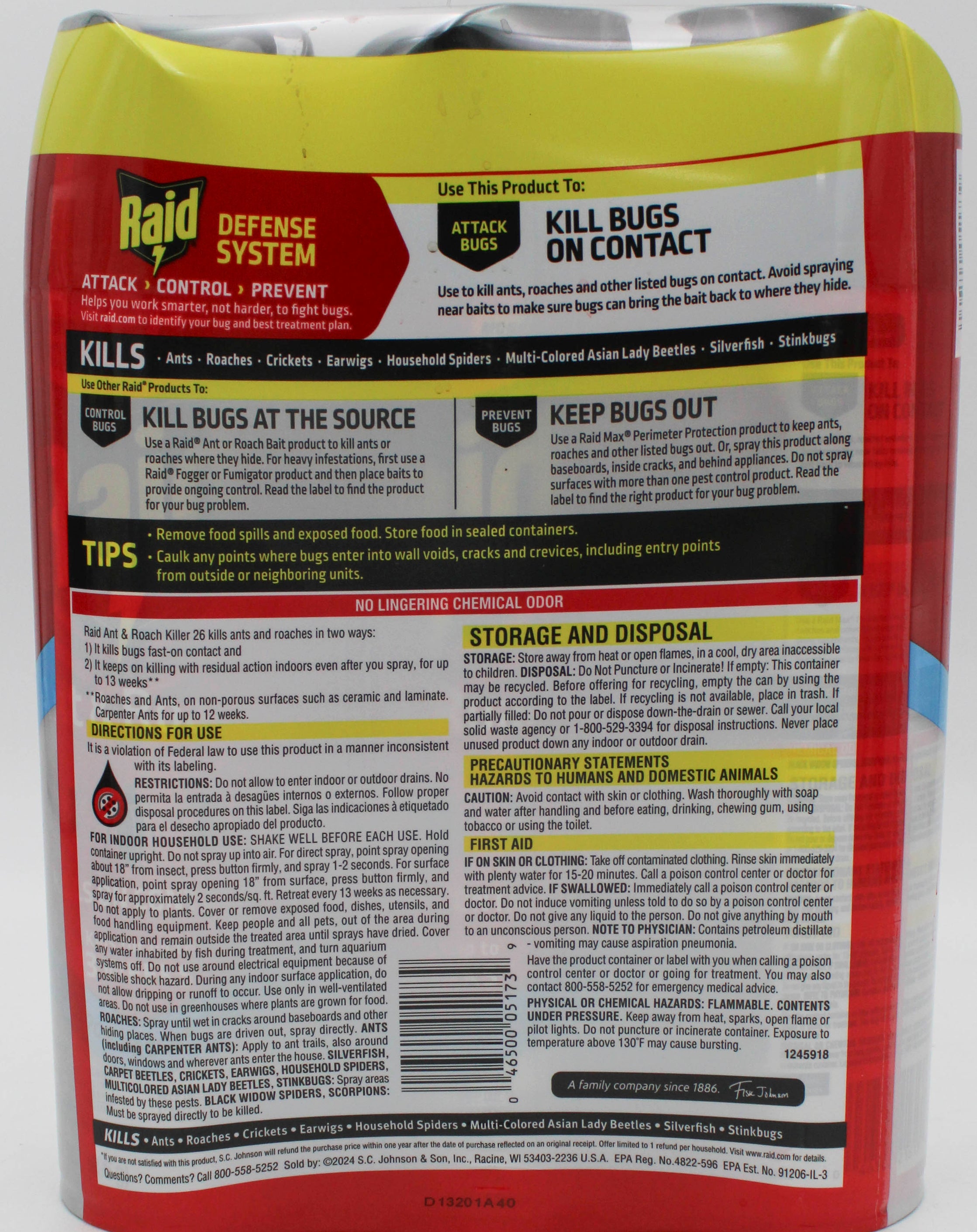 SP PEST2025 RAID ANT & ROACH 3CT 17.5oz FRESH PRISTINE*