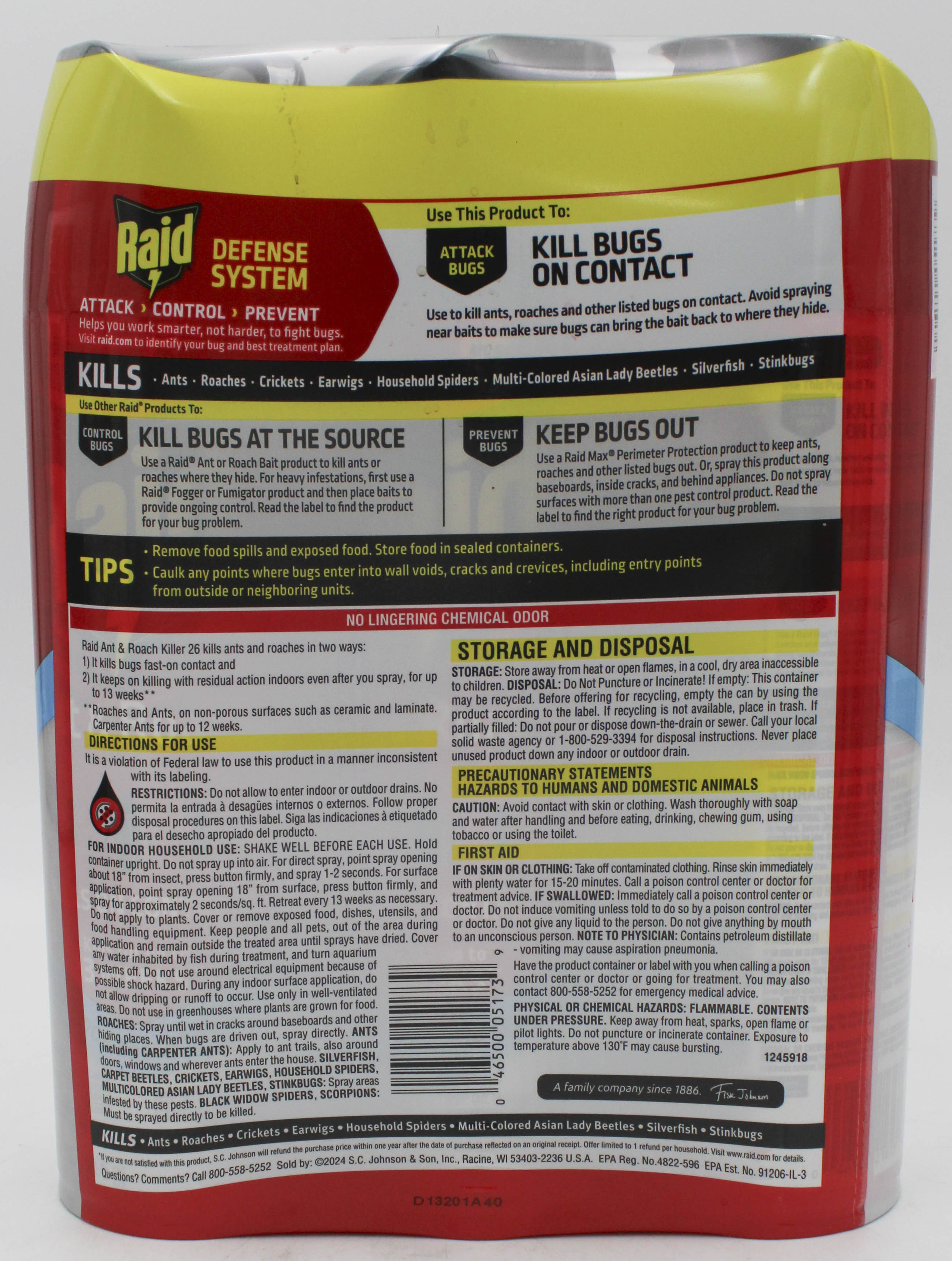 SP PEST2025 RAID ANT & ROACH 3CT 17.5oz FRESH PRISTINE*