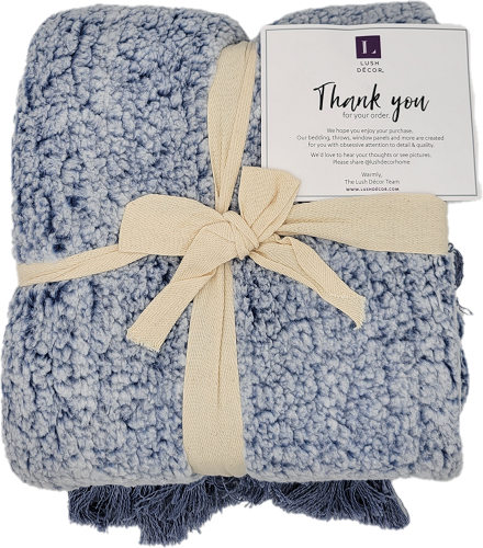 LUSH DECOR SHERPA THROW 50"x60" TASSEL FRINGE NAVY PP$110.00 NO AMAZON