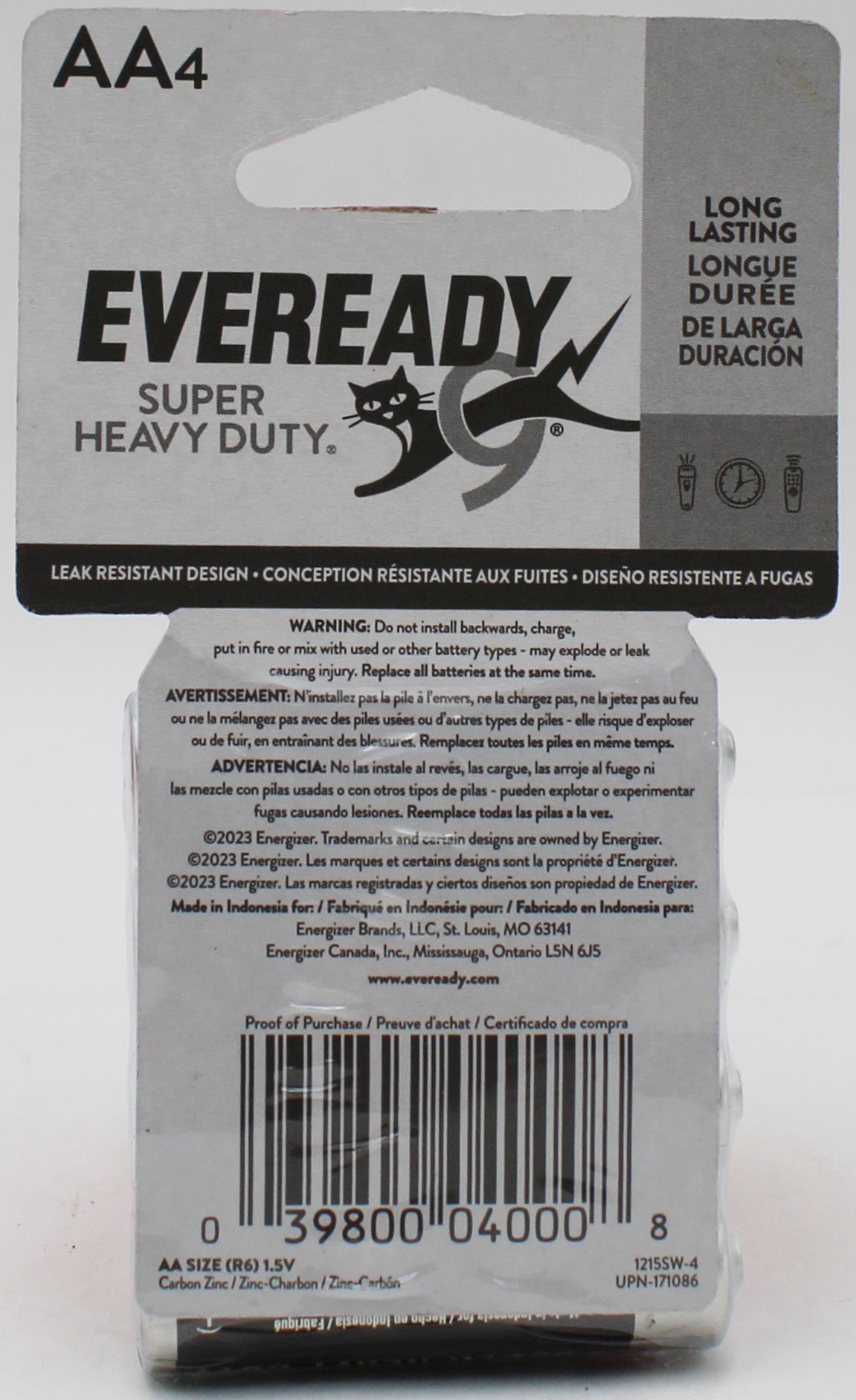 EVEREADY SUPER HEAVY DUTY AA BATTERY 4 PACK EXP: 3/31/2027