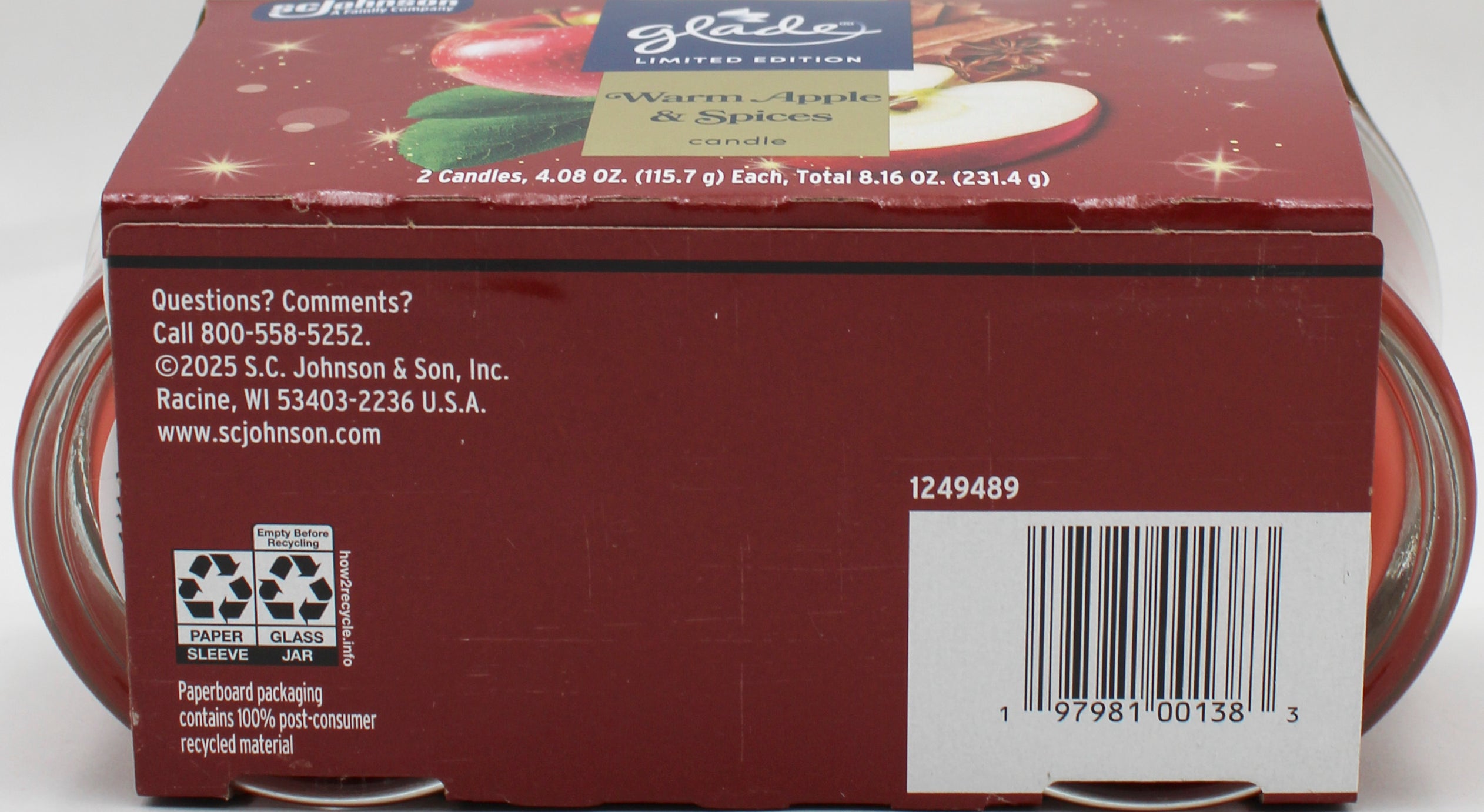 GLADE CANDLE WARM APPLE & SPICES 2ct 4.08oz US