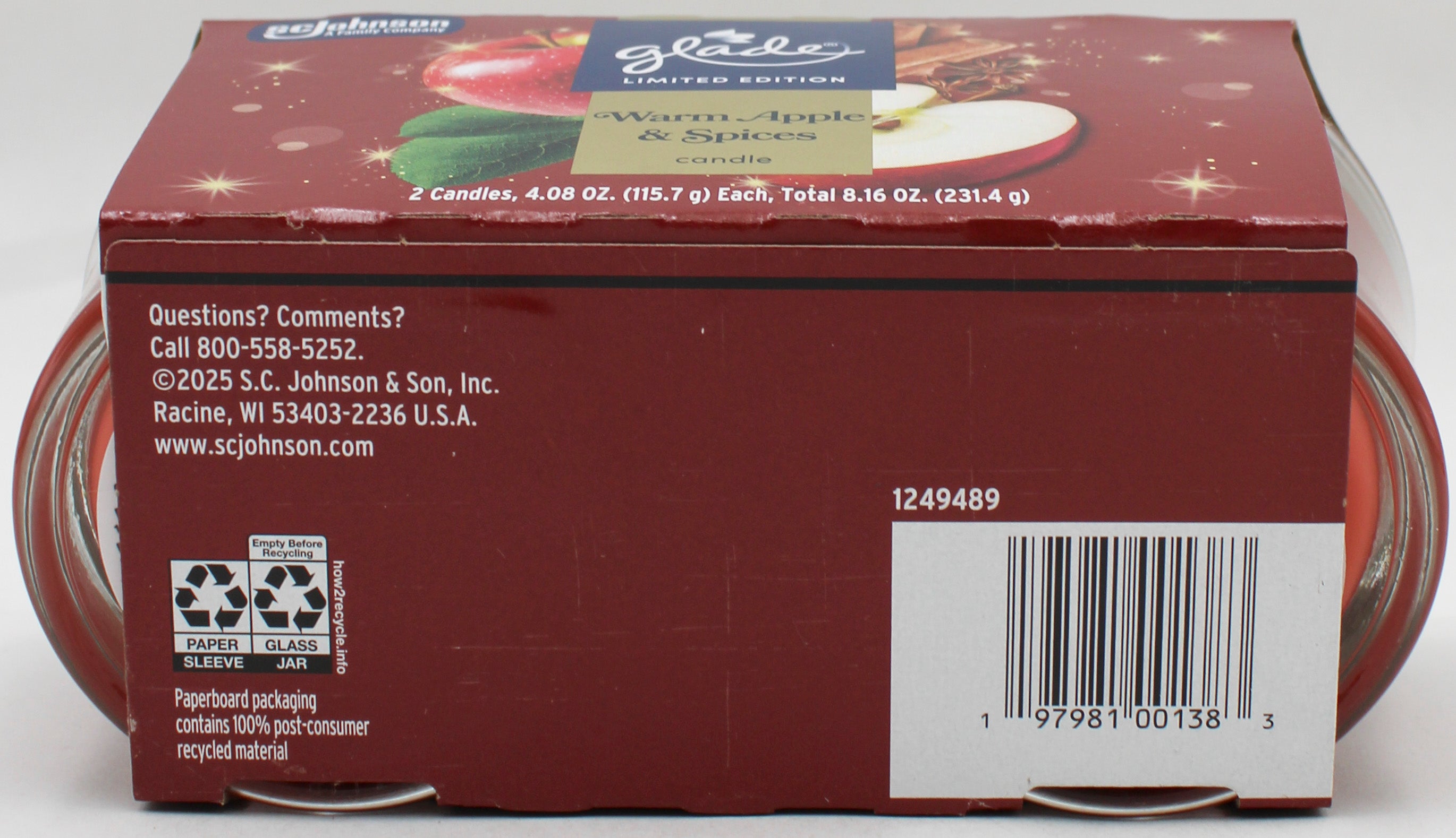 GLADE CANDLE WARM APPLE & SPICES 2ct 4.08oz US