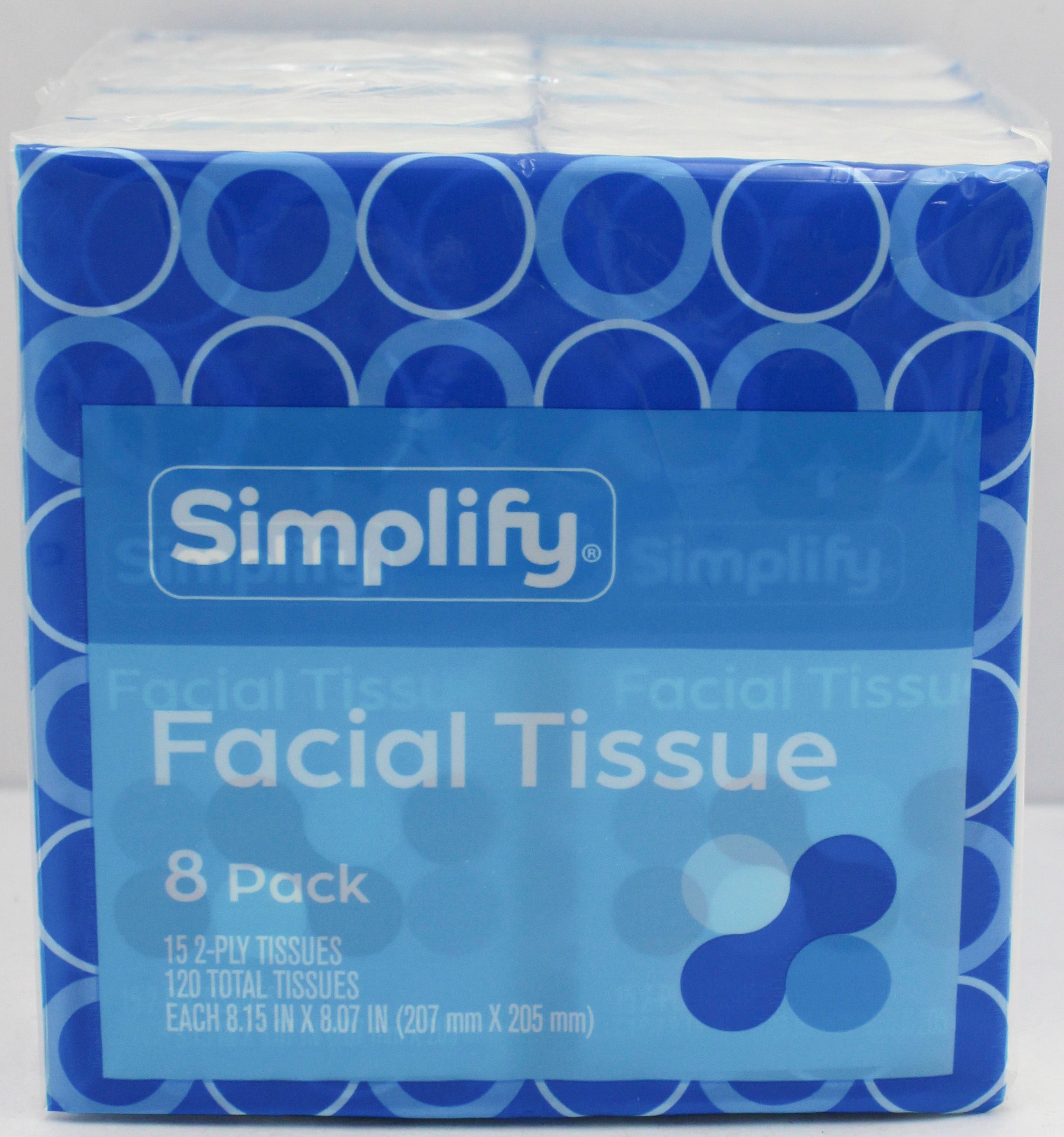 FACIAL TISSUE 8 PACKS, 15ct EACH
