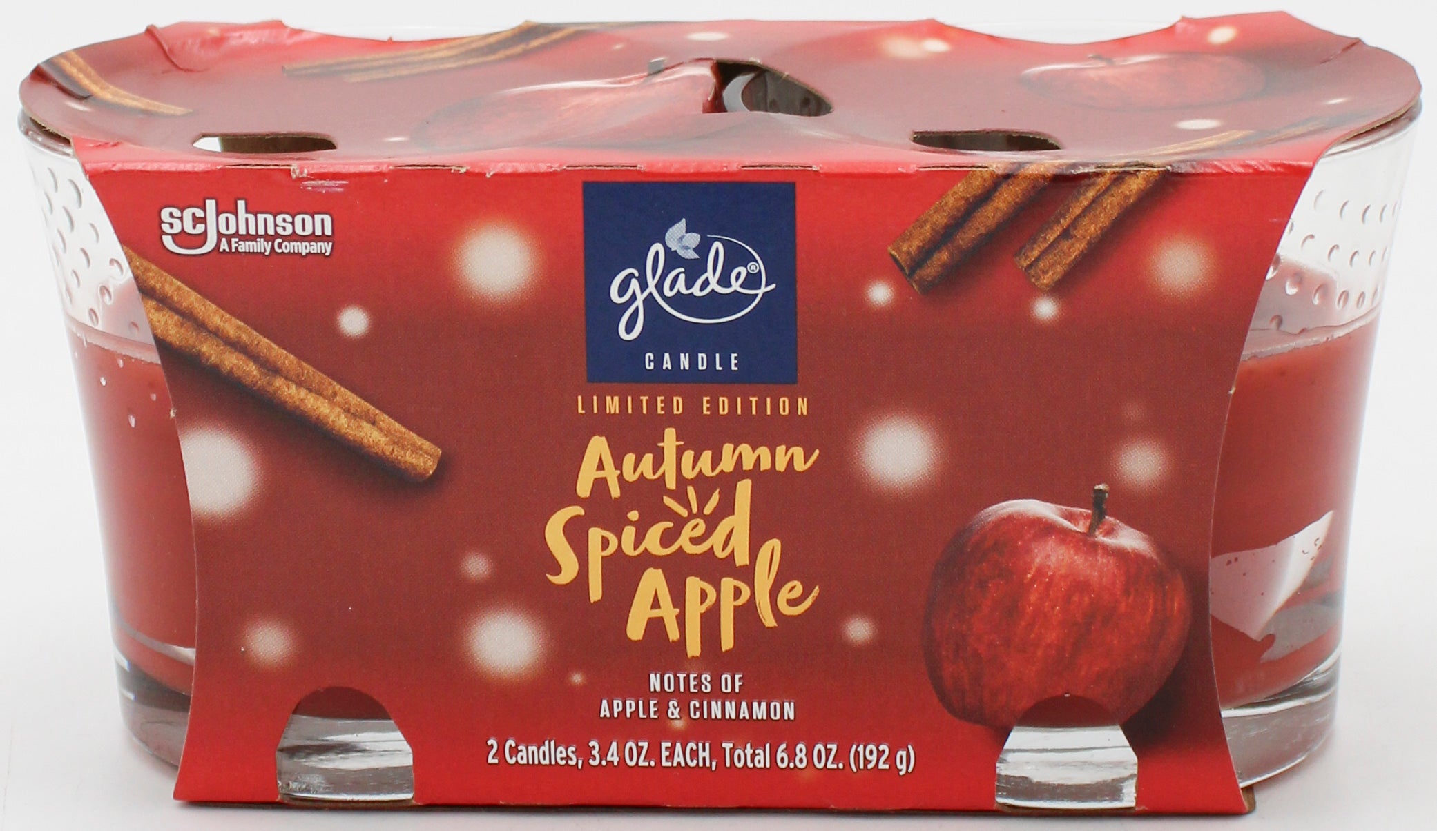 SP GLADE CANDLES 2PK AUTUMN SPICED APPLE & CINNAMON 3.4oz