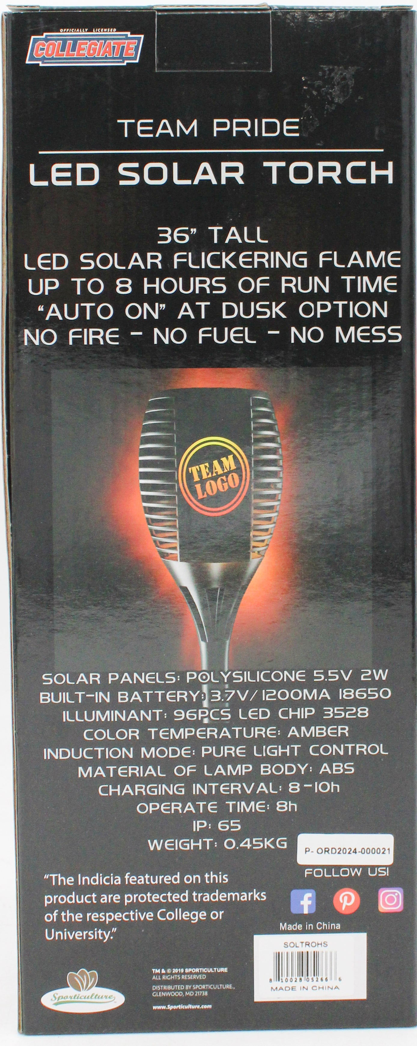 OHIO STATE BUCKEYES LED SOLAR TORCH  36"
