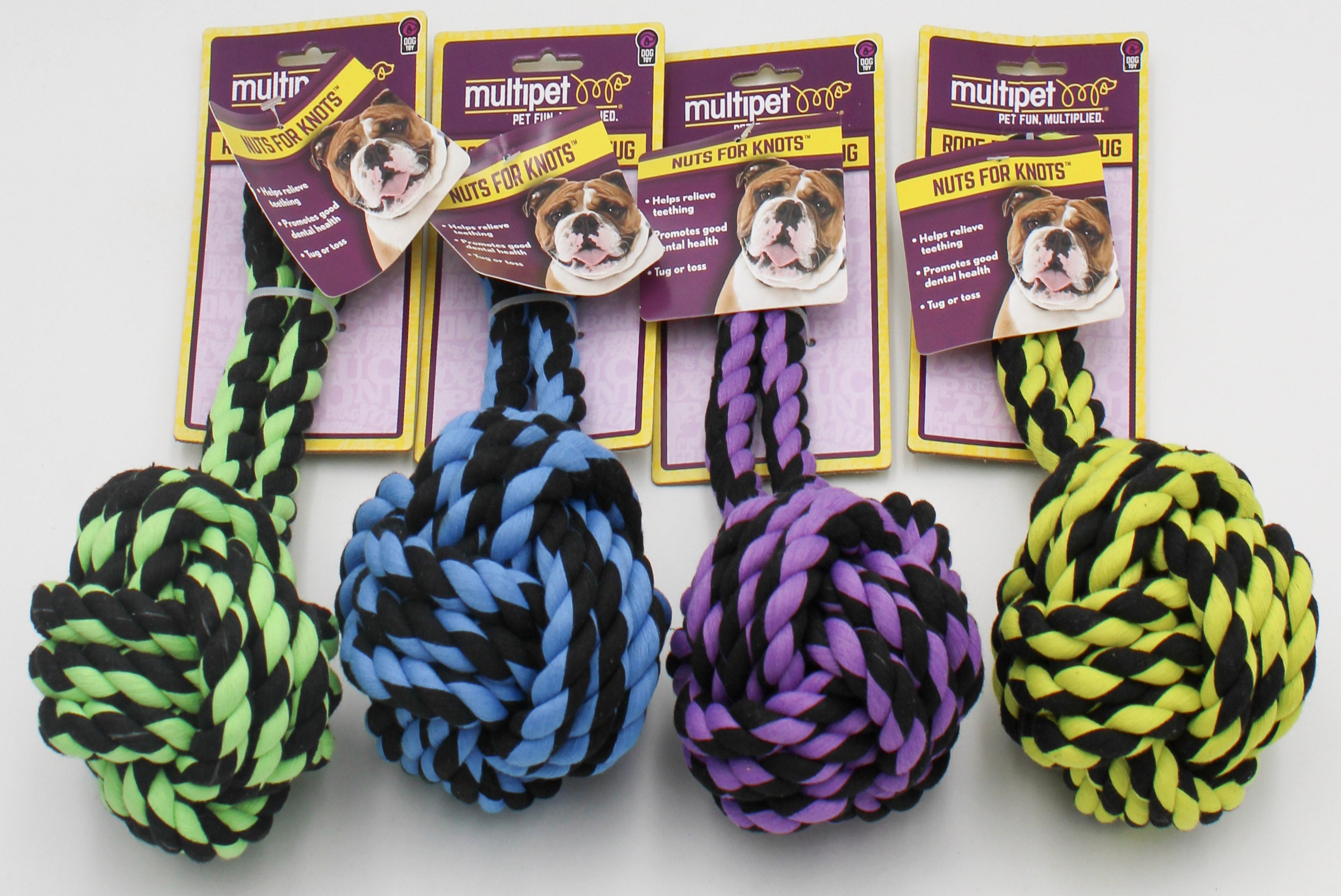 MULTIPET ROPE BALL WITH TUG DOG TOY - 4"