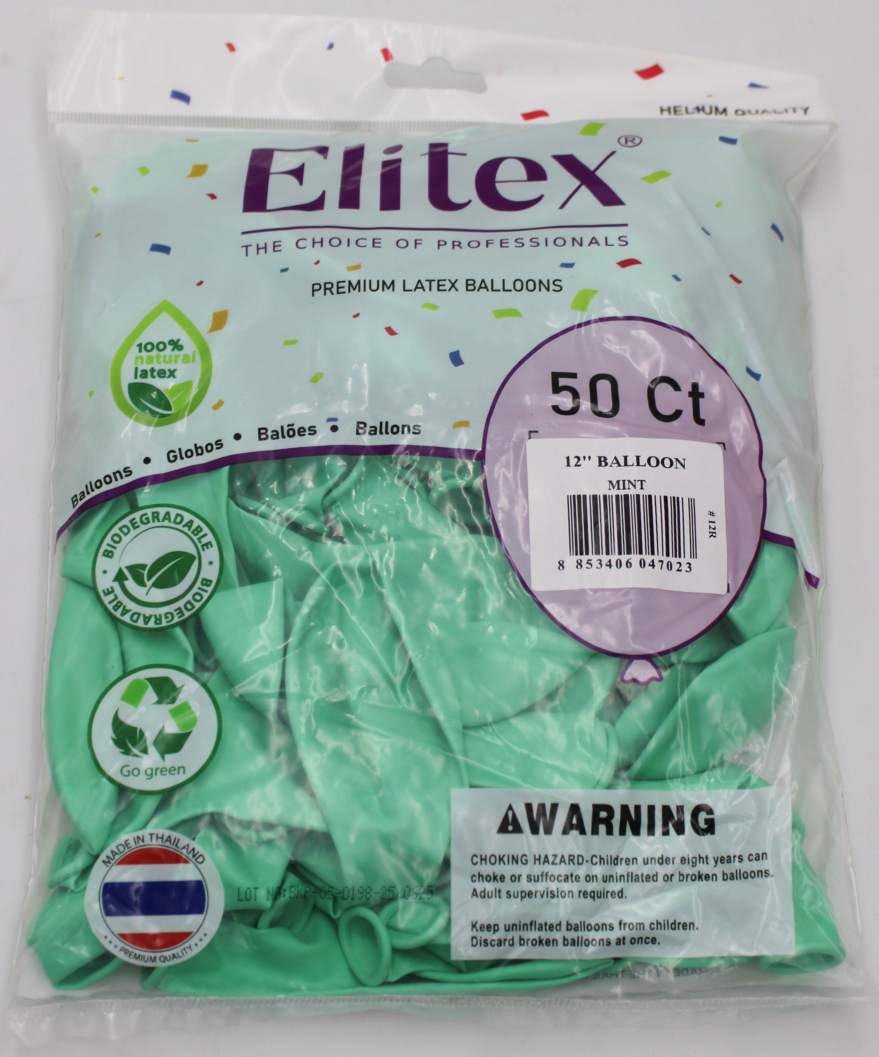 ELITEX 12" PASTEL MINT ROUND BALLOON, 50 PACK
