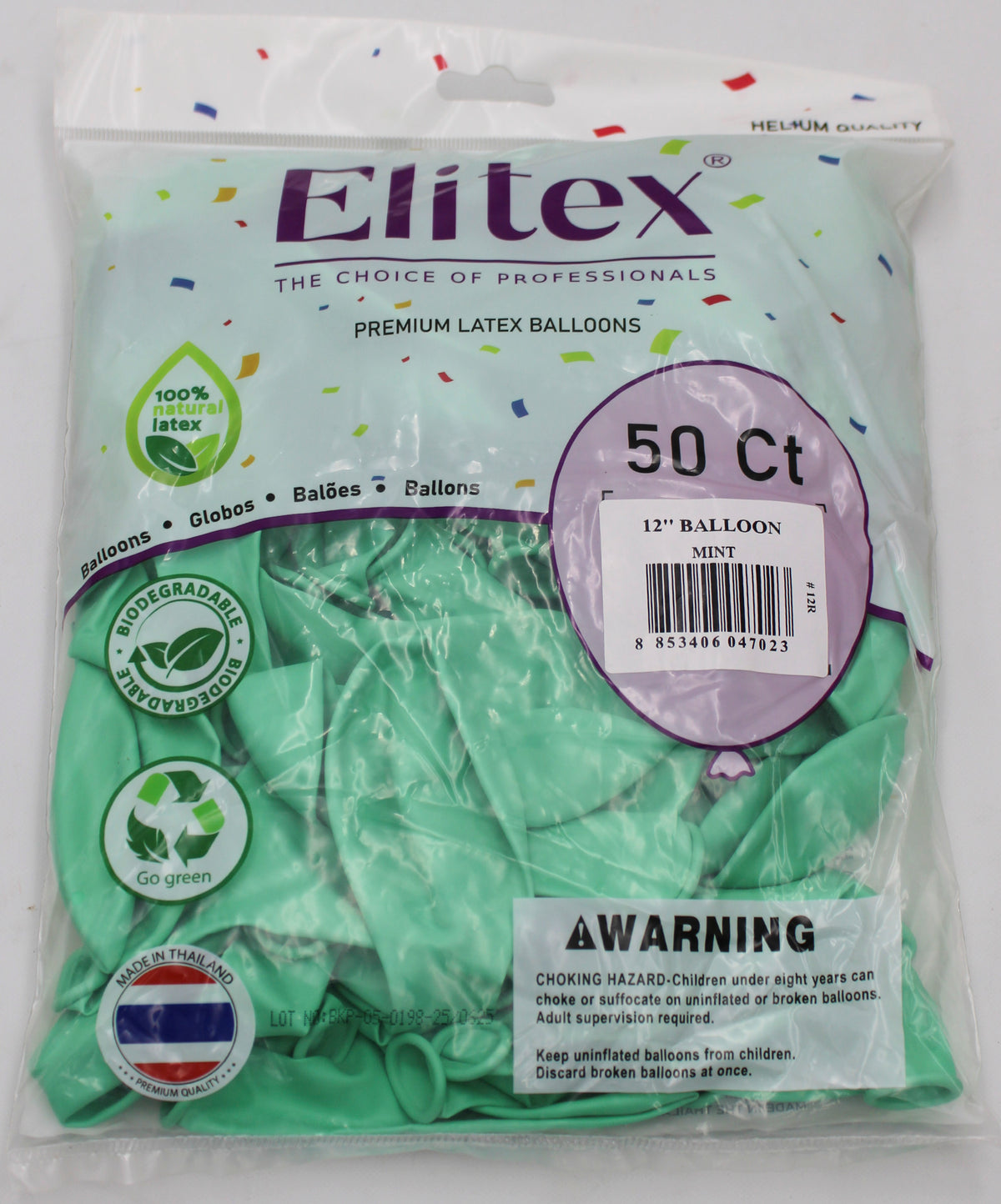 ELITEX 12" PASTEL MINT ROUND BALLOON, 50 PACK