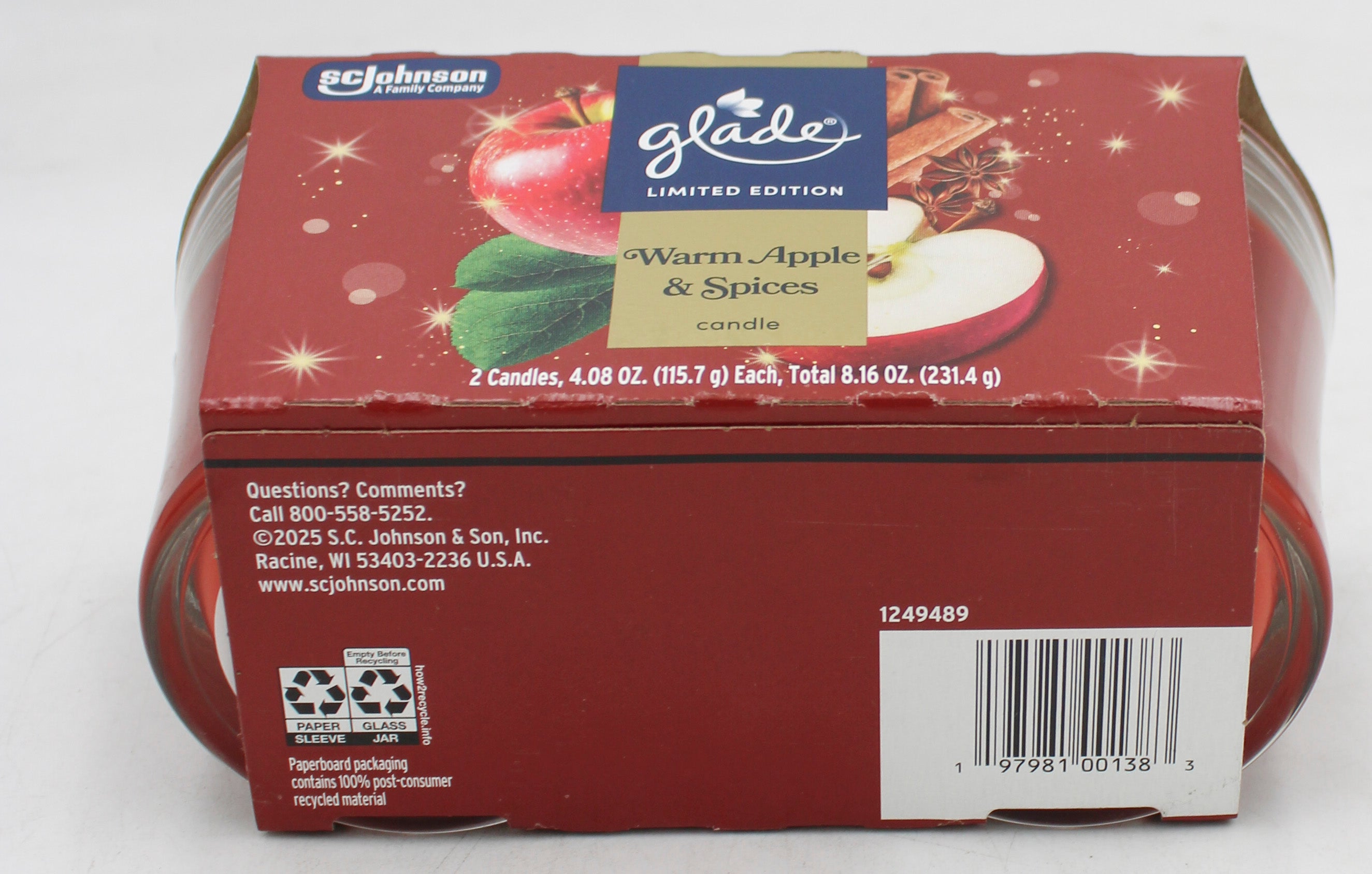 SP GLADE 2 IN 1 CANDLE 2ct 4.08oz WARM APPLE & SPICES