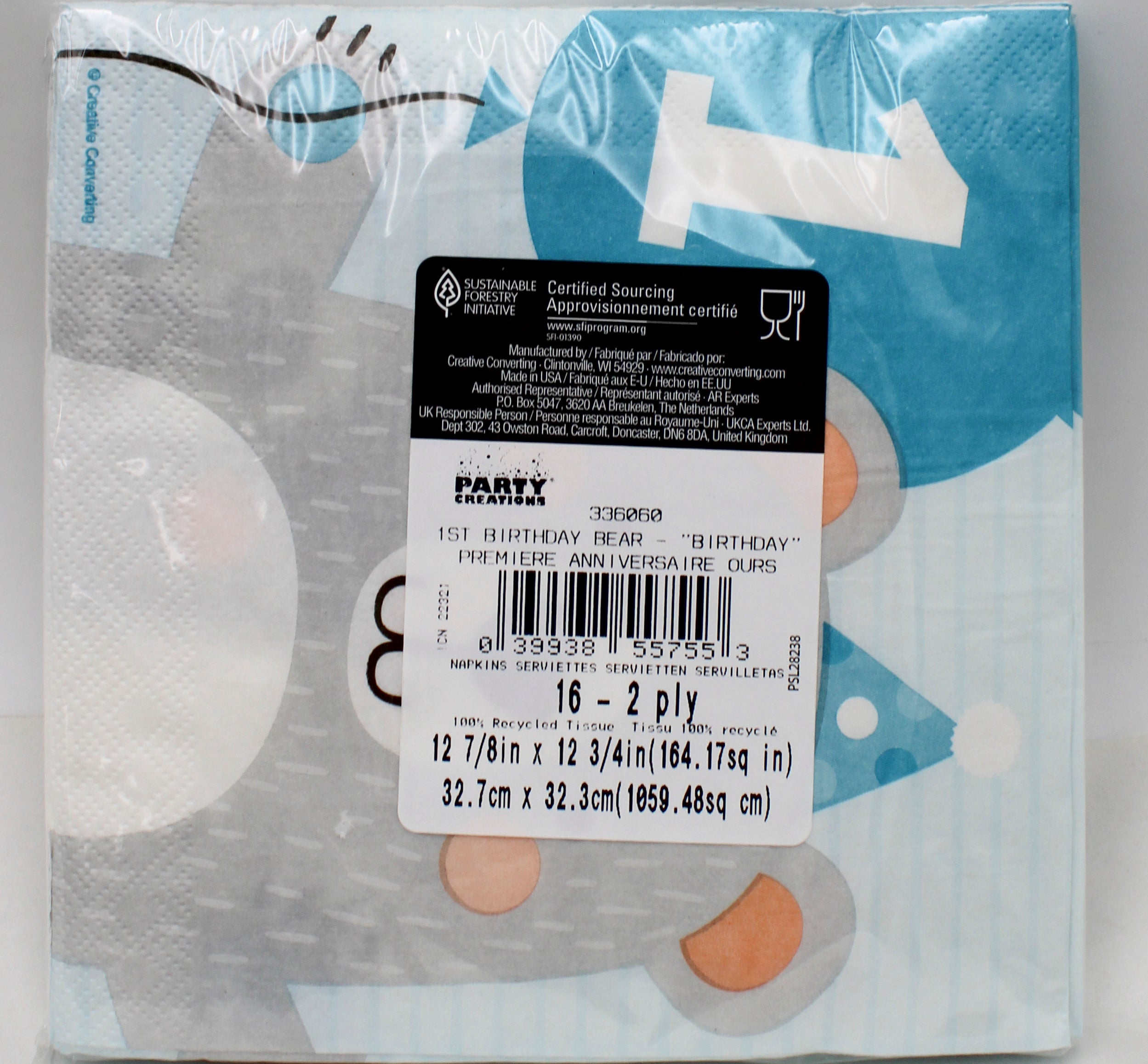 NAPKIN LUNCH 16CT 2P 1ST BIRTHDAY BEAR BD