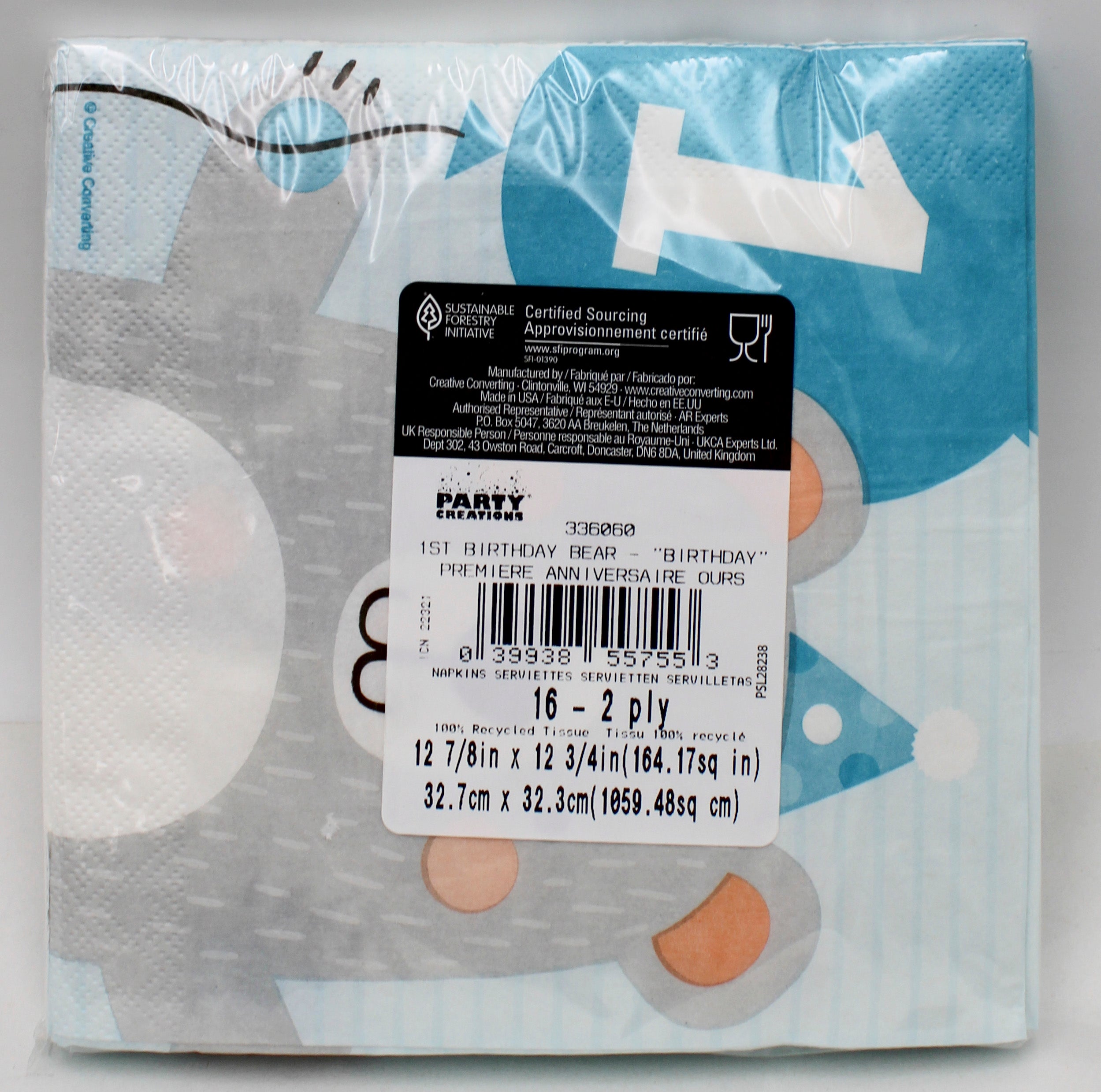 NAPKIN LUNCH 16CT 2P 1ST BIRTHDAY BEAR BD