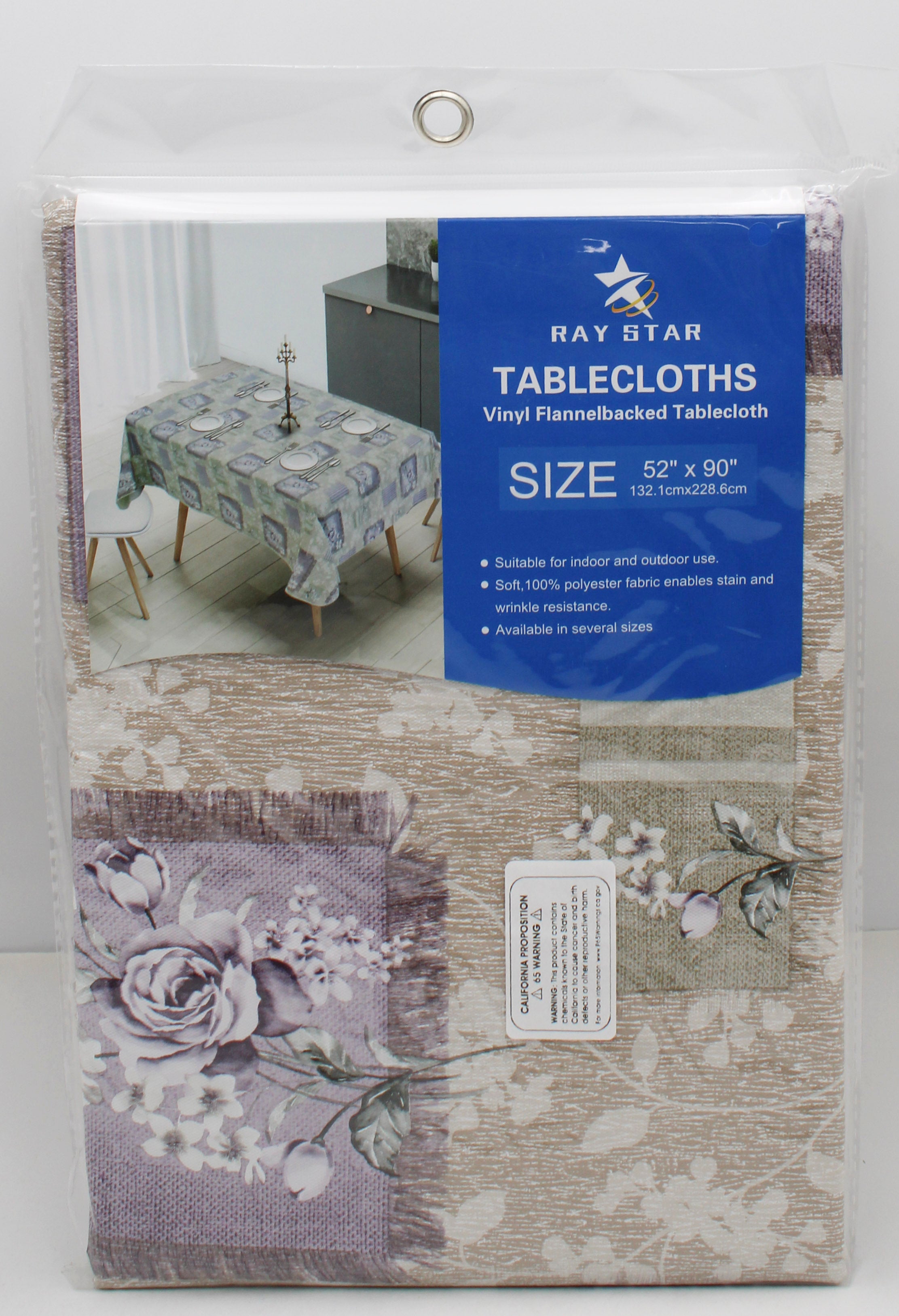 52x90" PRINTED VINYL TABLECLOTH.