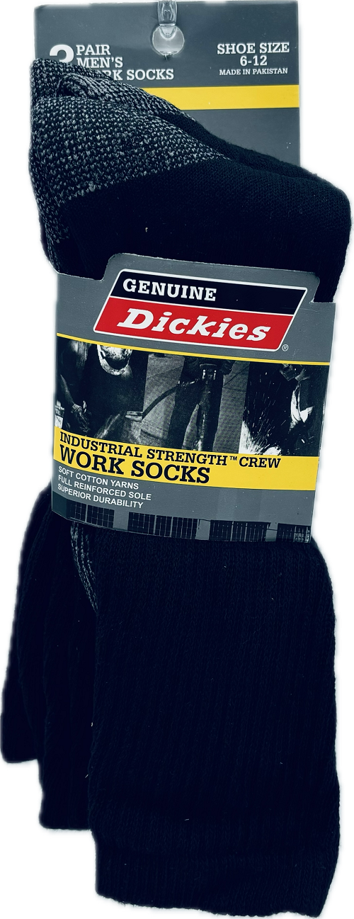 DICKIES INDUSTRIAL STRENGTH CREW WORK SOCKS SIZE 6-12 3PAIR BLACK NI