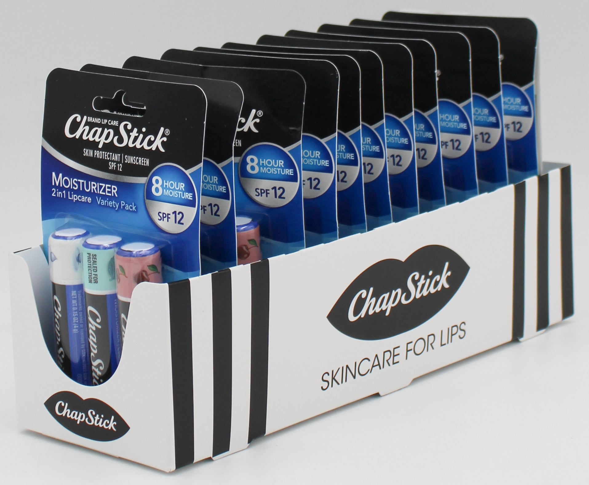 CHAPSTICK MOISTURIZER LIP BALM VARIETY SPF12 3ct 0.45oz EXP 8/31/2025