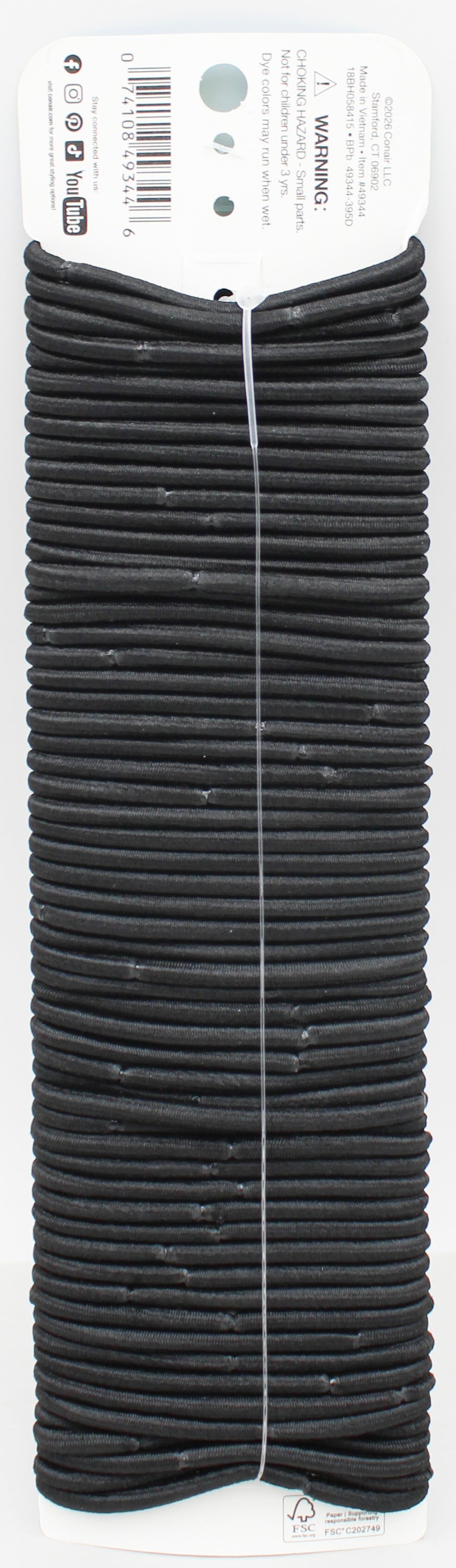 Conair Hair Elastics Black 60ct Wholesale Pack