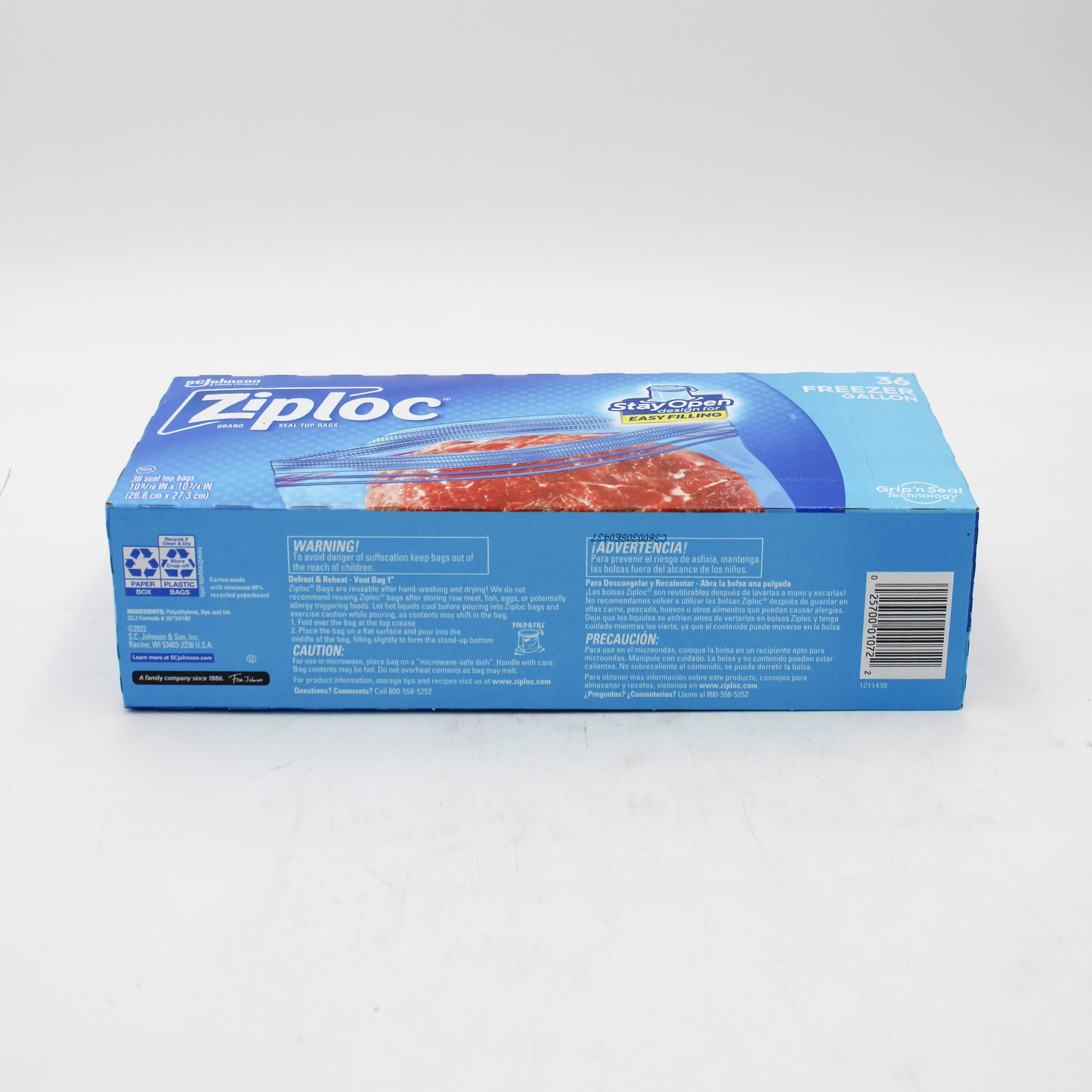 ZIPLOC STAND UP STAY OPEN FREEZER GALLON 36ct US