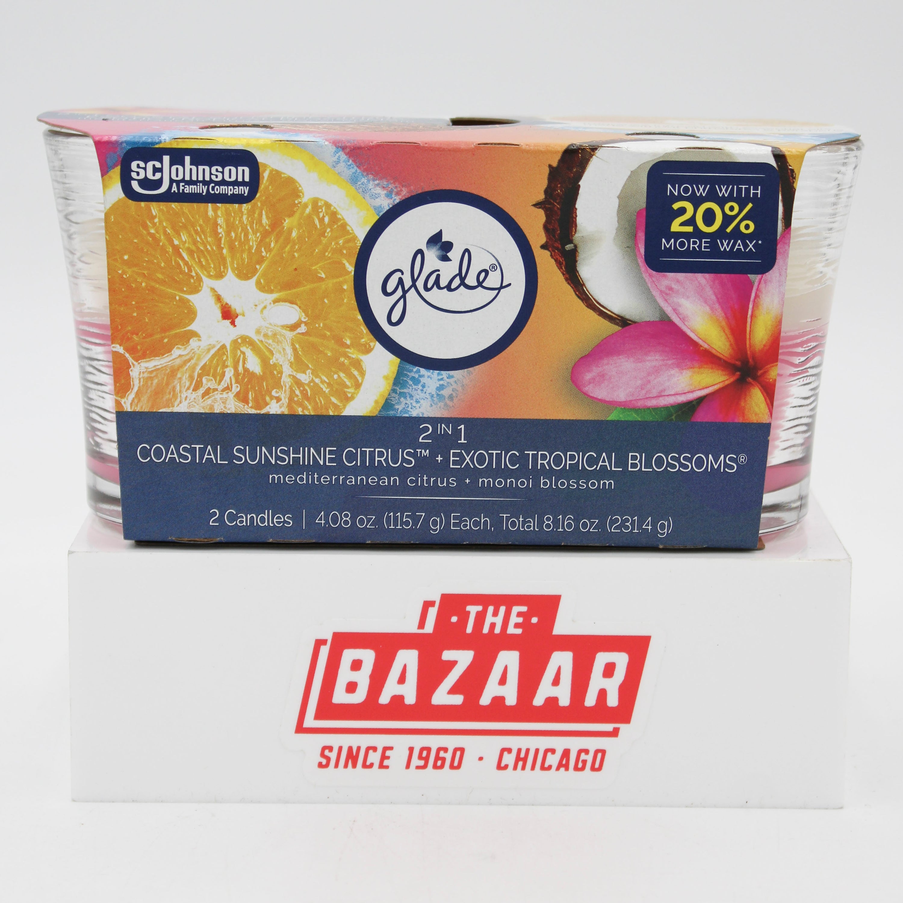 GLADE 2 IN 1 CANDLE COASTAL SUNSHINE CITRUS & EXOTIC TROPICAL BLOSSOMS 2ct 4.08oz