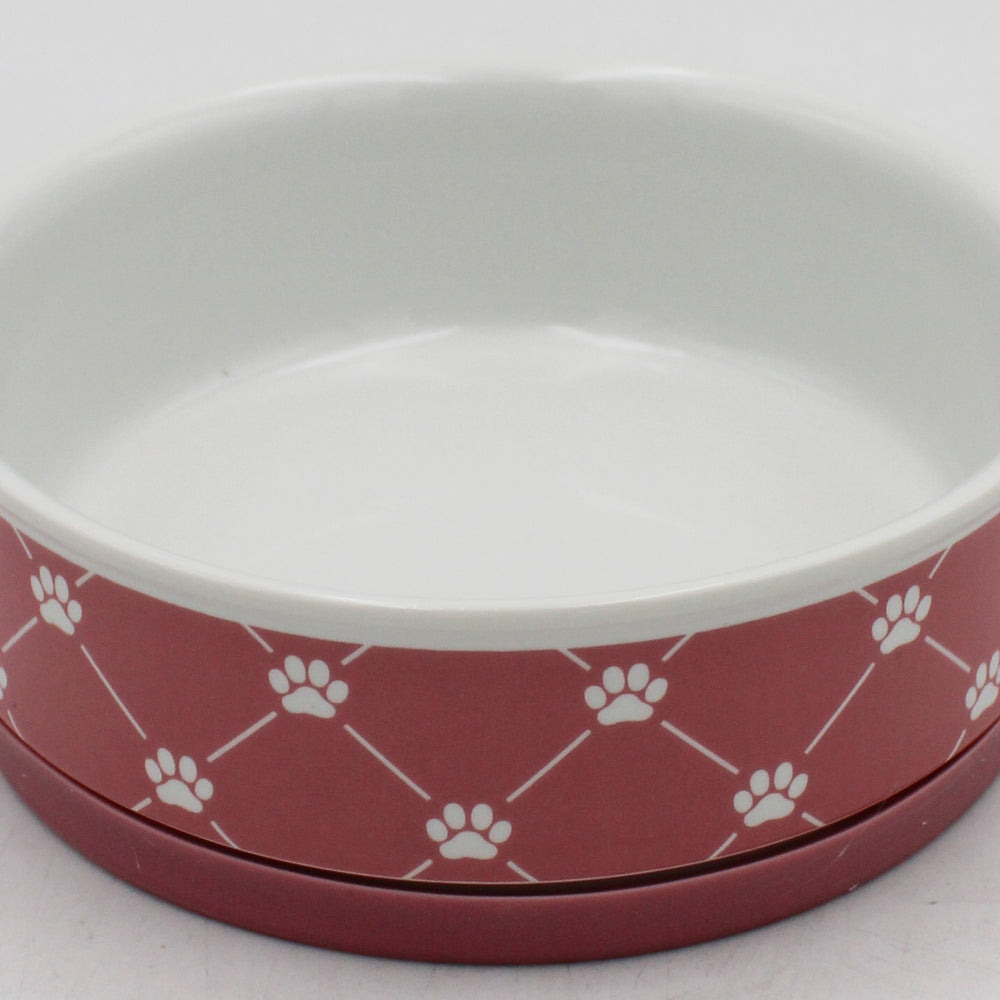 CERAMIC PET BOWL - TRELLIS PAW ROSE - MEDIUM 6Dx2H
