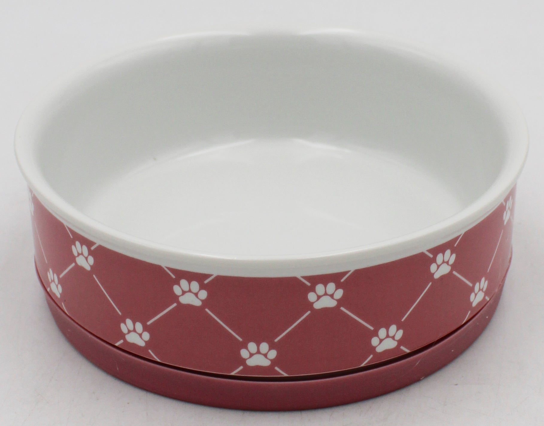 CERAMIC PET BOWL - TRELLIS PAW ROSE - MEDIUM 6Dx2H