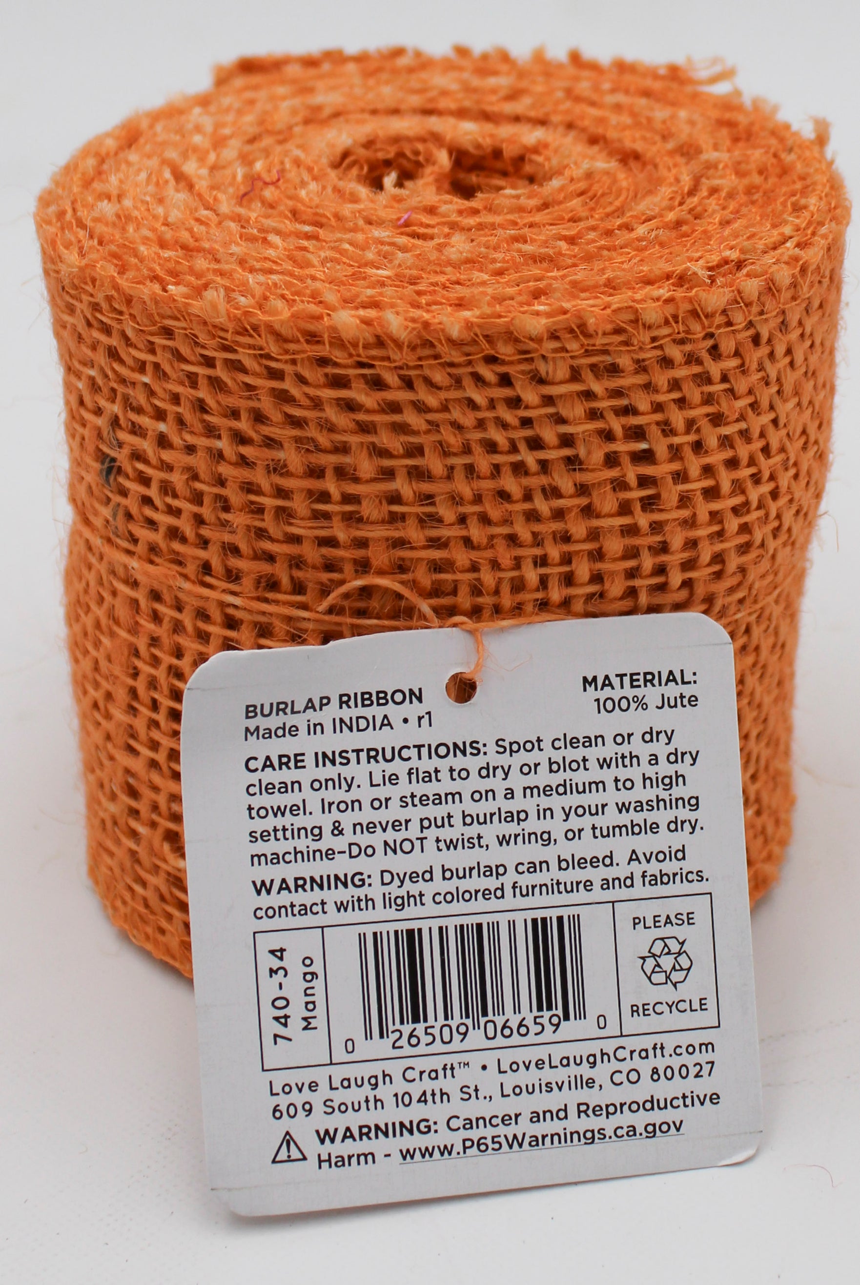 Burlap Ribbon Mango 3in x 5yd Wholesale Roll