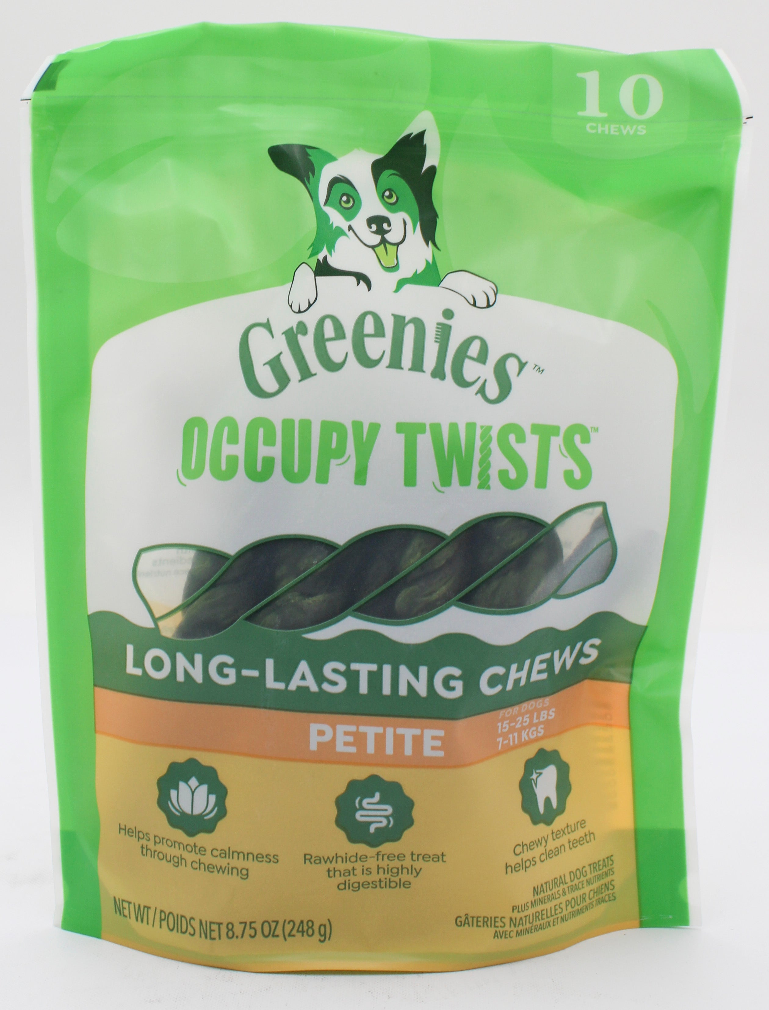 GREENIES OCCUPY TWISTS NATURAL DOG TREATS PETITE SIZE CHICKEN FLAVOR 8.75 OZ. (22 PK) BB 2/4/2027