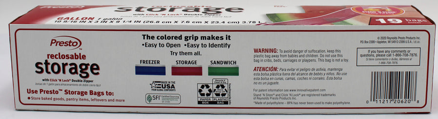 19CT PRESTO STORAGE GALLON BAGS