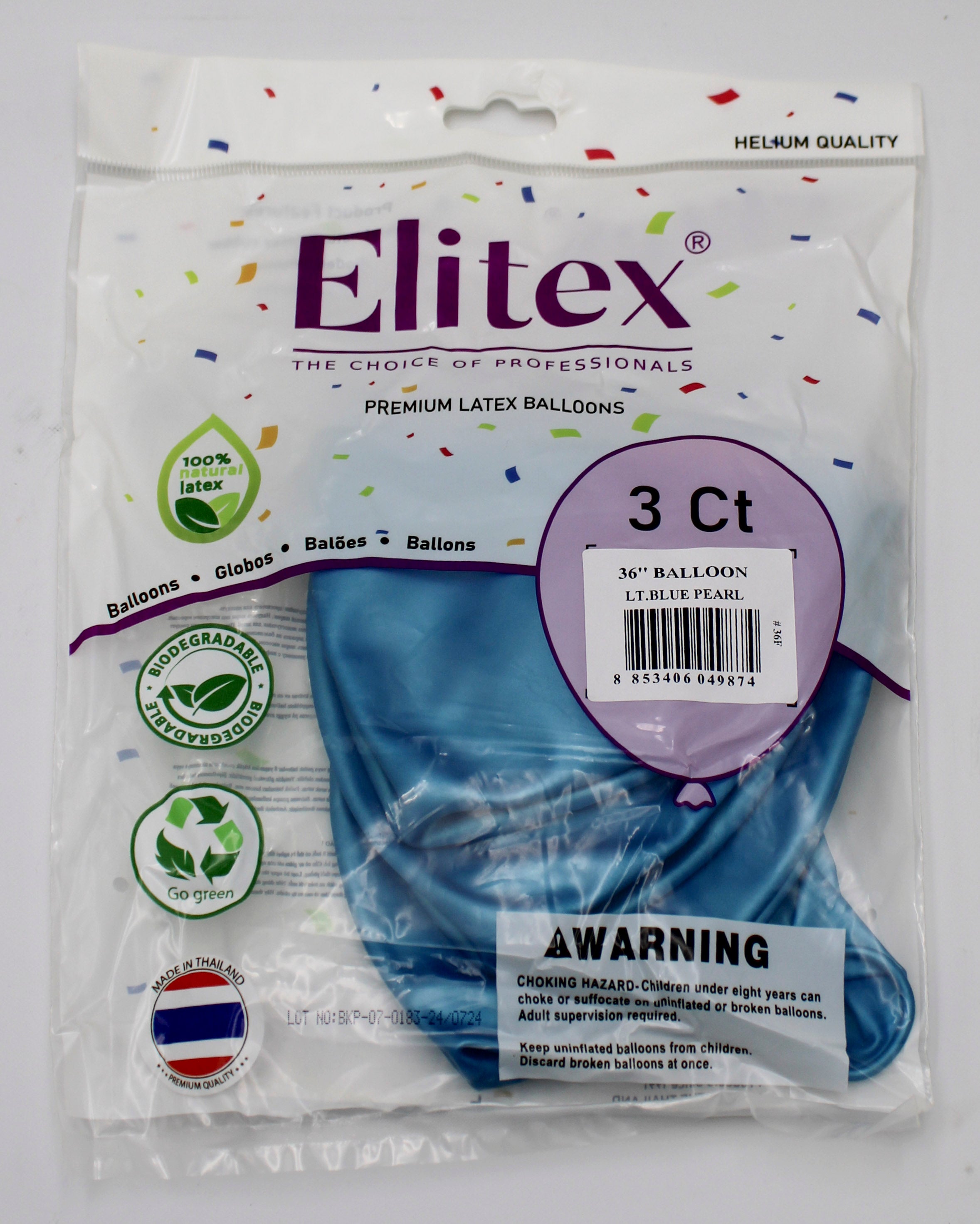 ELITEX 36" LIGHT BLUE PEARL ROUND BALLOON, 3 PACK