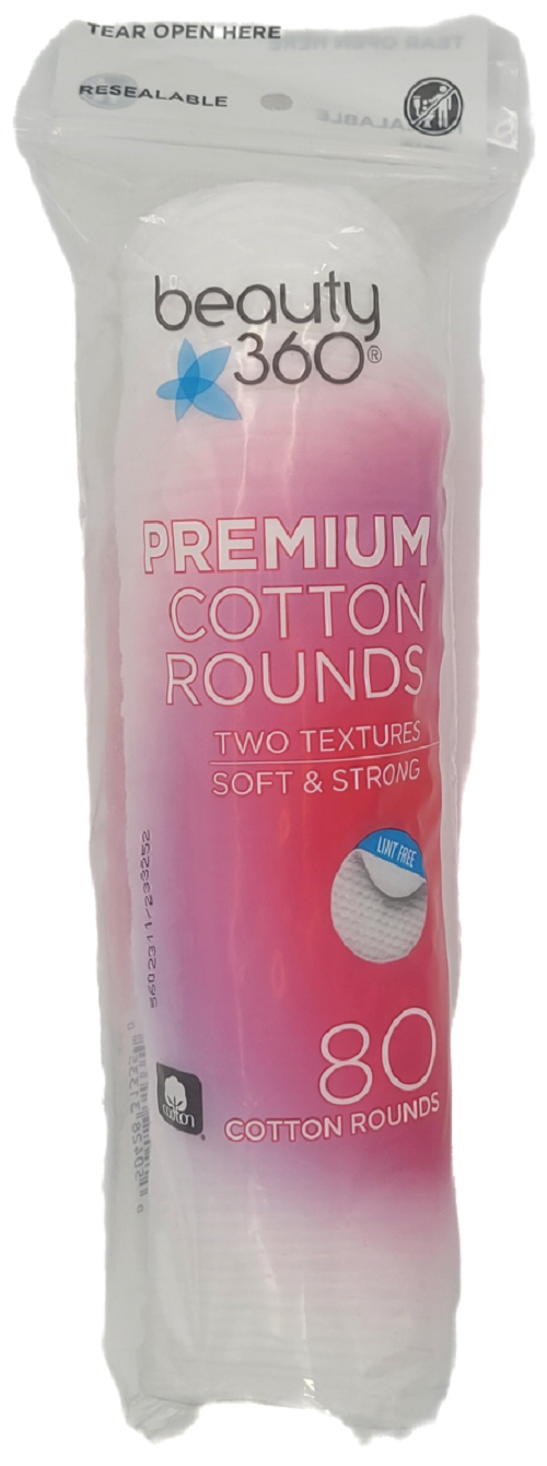 BEAUTY 360 PREMIUM COTTON ROUNDS , 80CT NI