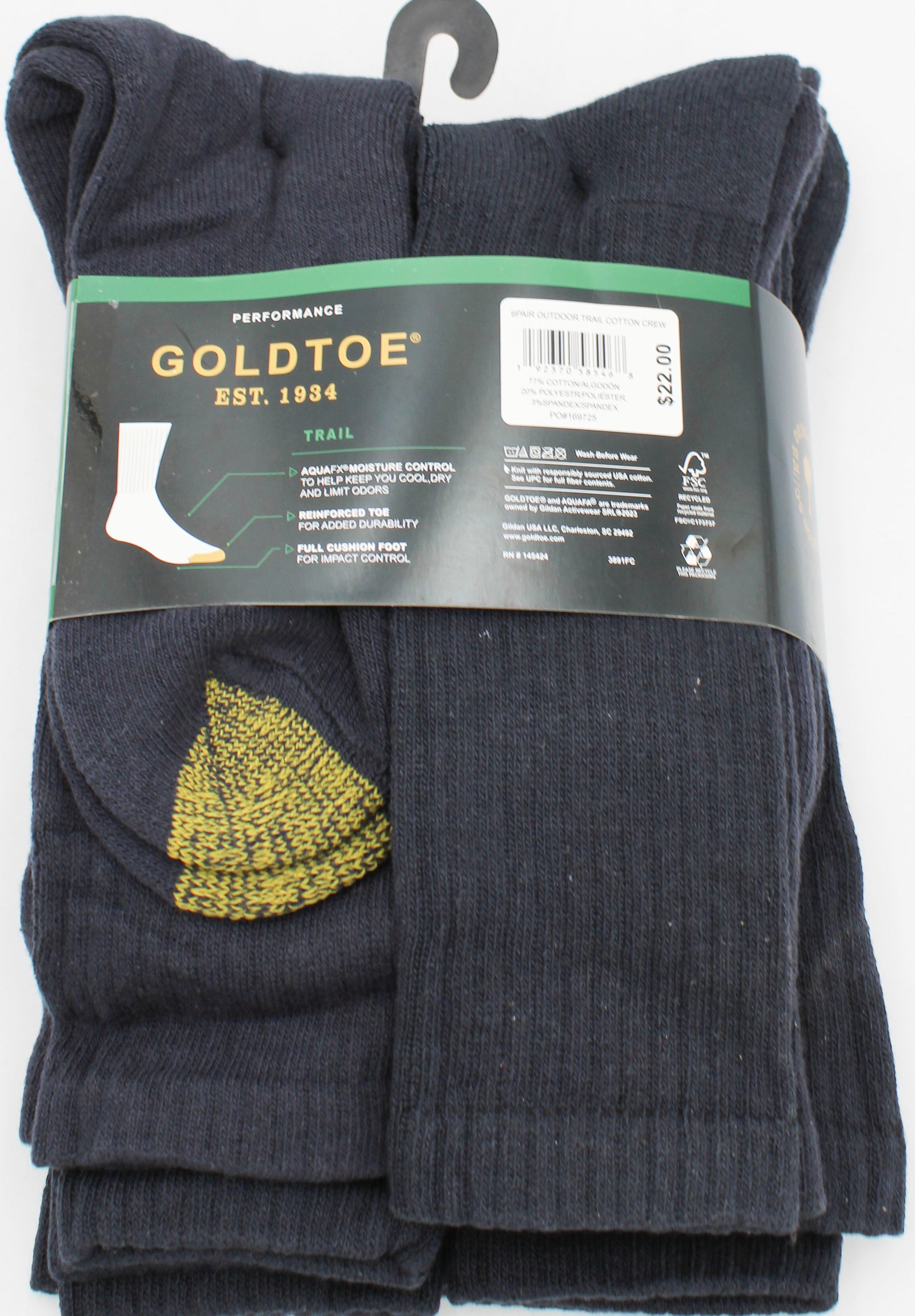 GOLDTOE 6PK CREW SOCKS NAVY  PP$22.00  SZ 6-12  NI