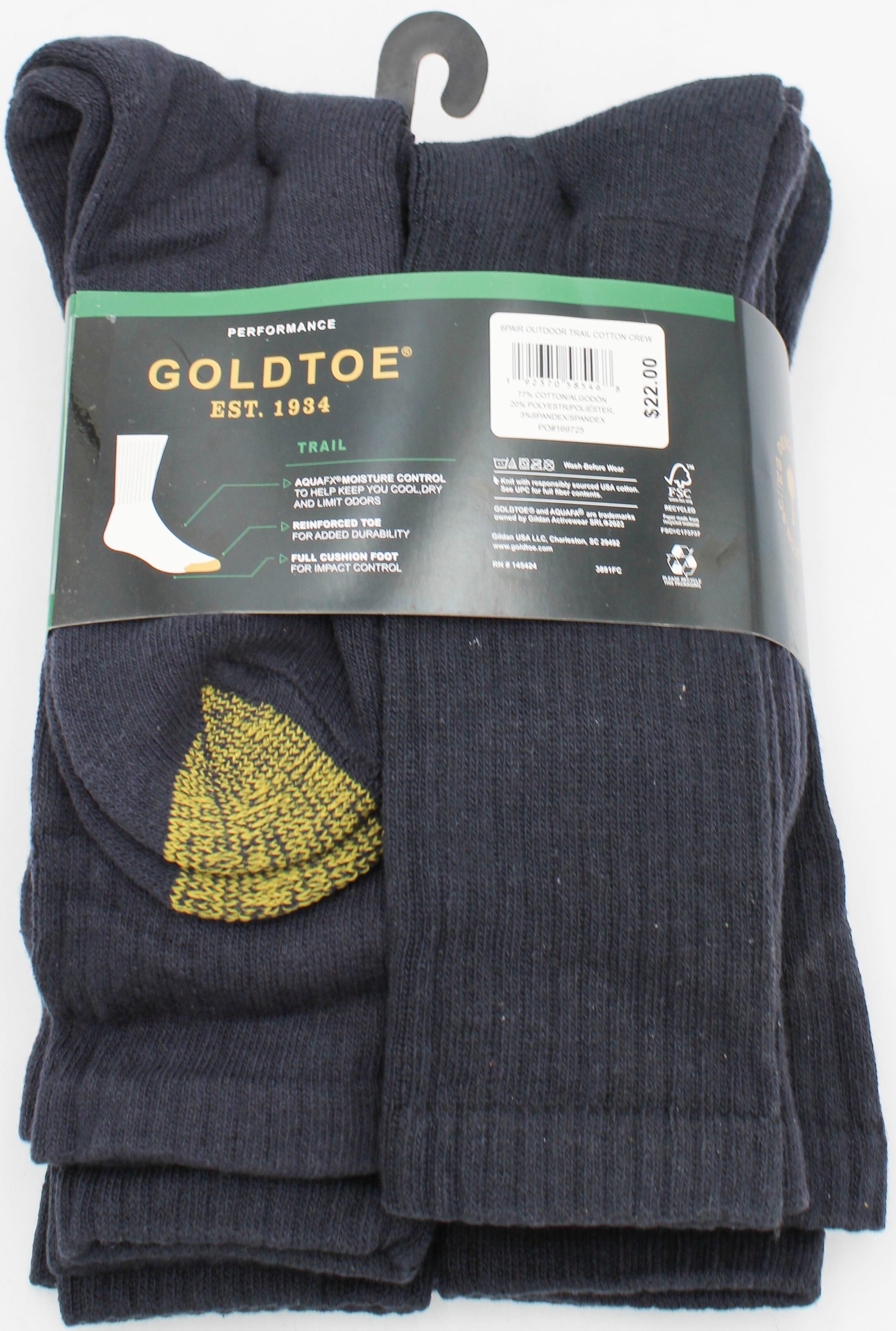 GOLDTOE 6PK CREW SOCKS NAVY  PP$22.00  SZ 6-12  NI