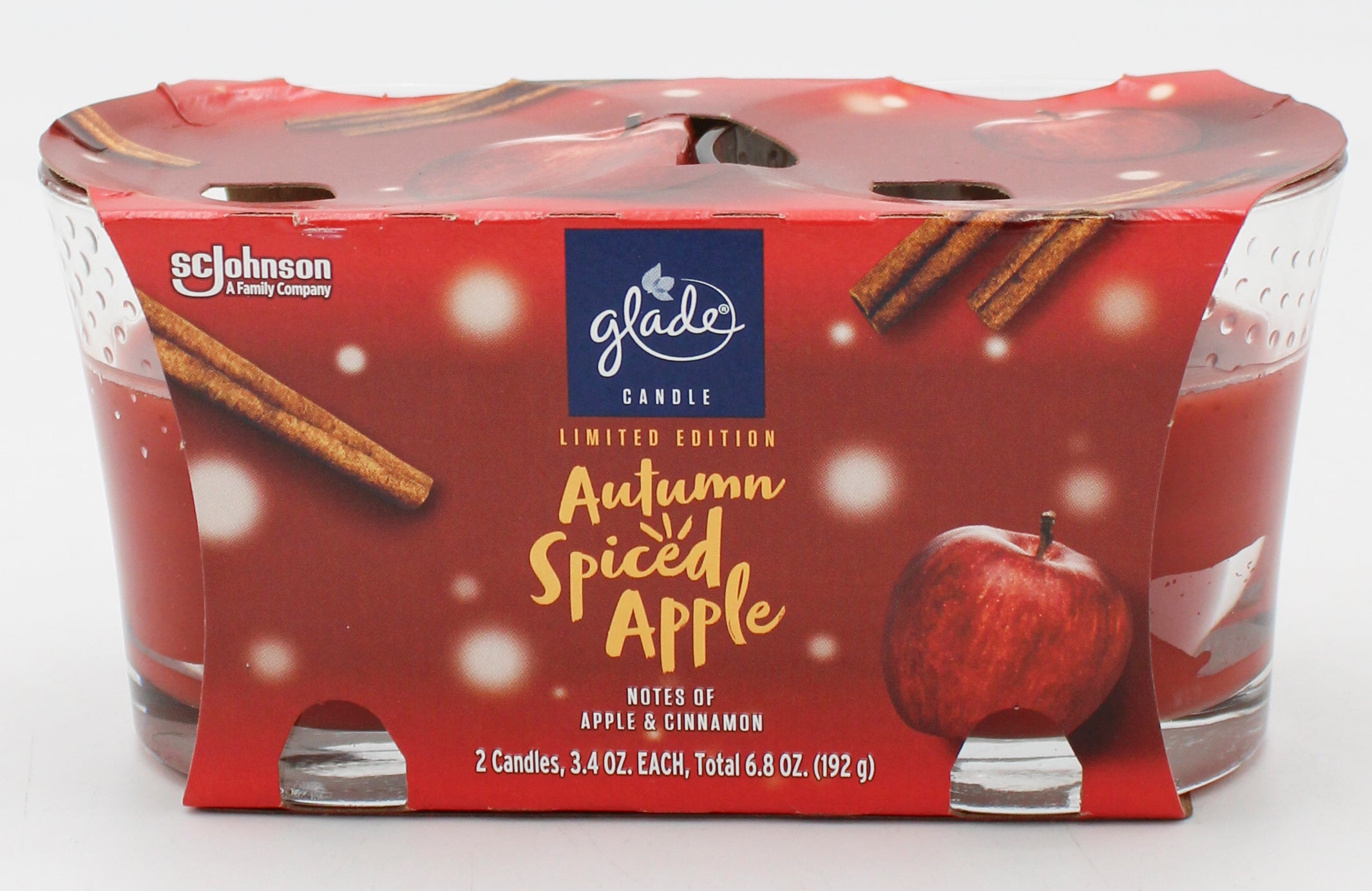SP GLADE CANDLES 2PK AUTUMN SPICED APPLE & CINNAMON 3.4oz