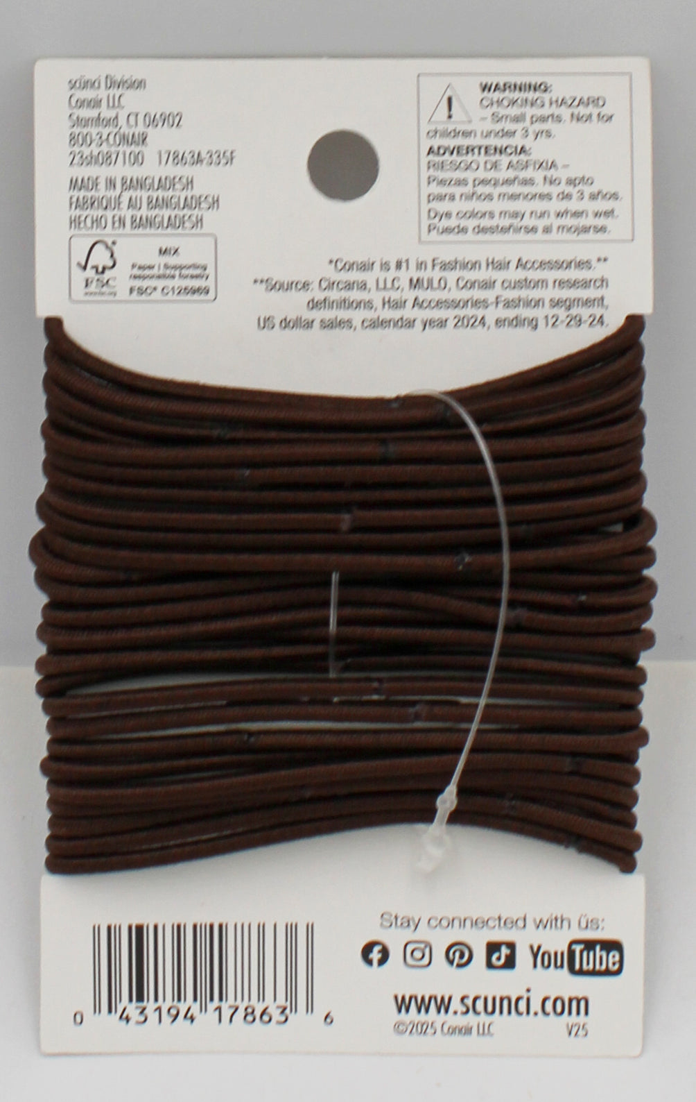 CONAIR HAIR ELASTICS BROWN 28ct NI