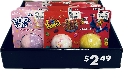 SCENTED BATH BOMB CEREAL 12CT 3.9oz ASSORTED DISPLAY (PP$2.49 BIG LOTS!)