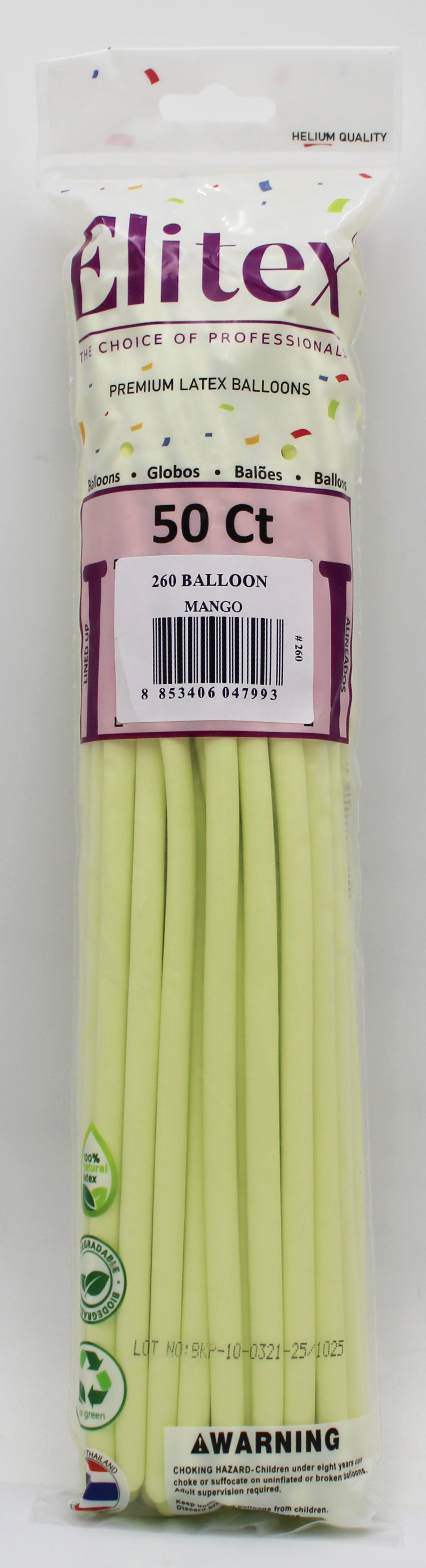 ELITEX 260" SMOOTHIE MANGO MODELLING BALLOON, 50 PACK