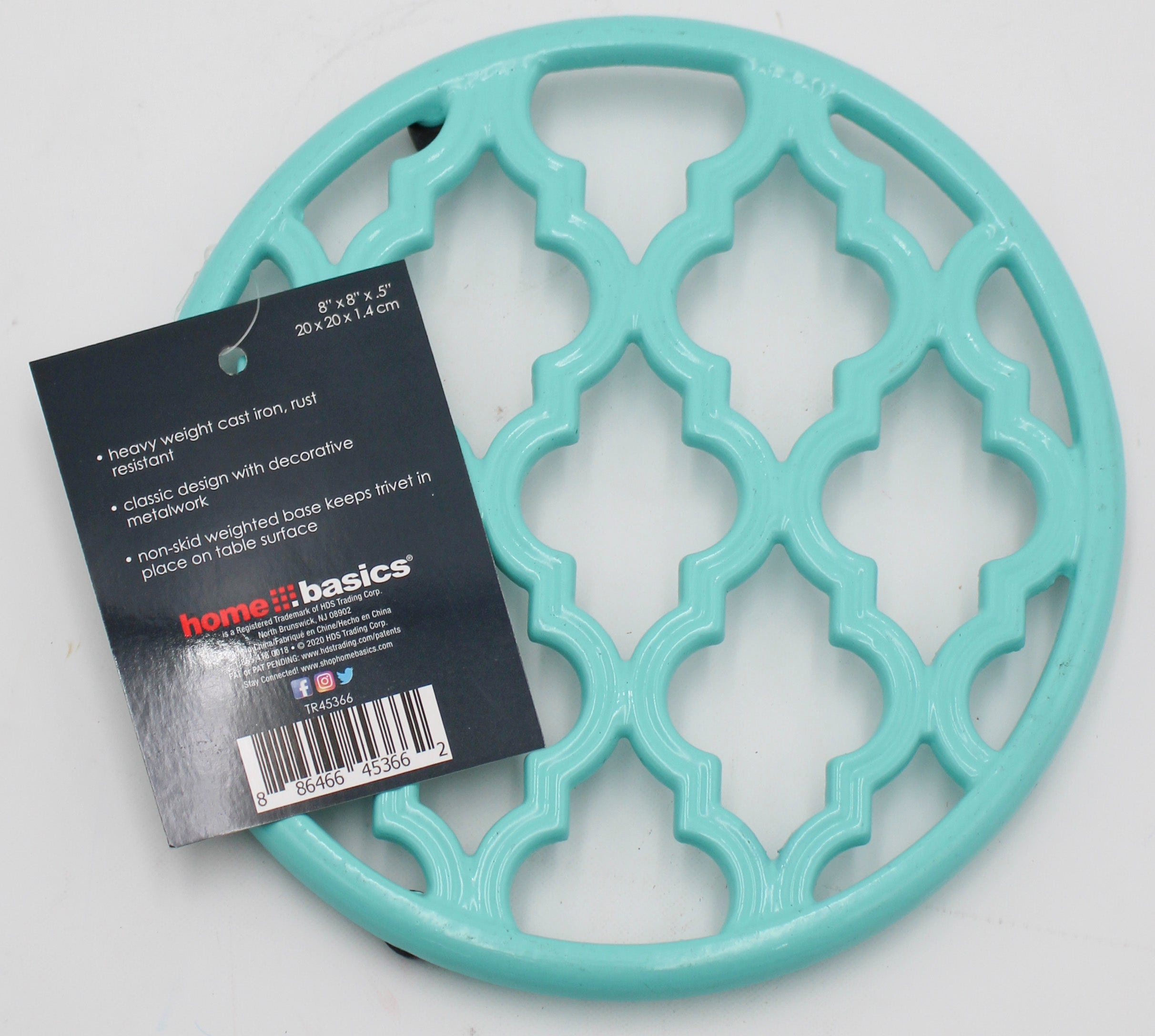 CAST IRON TRIVET LATTICE TURQUOISE 8"