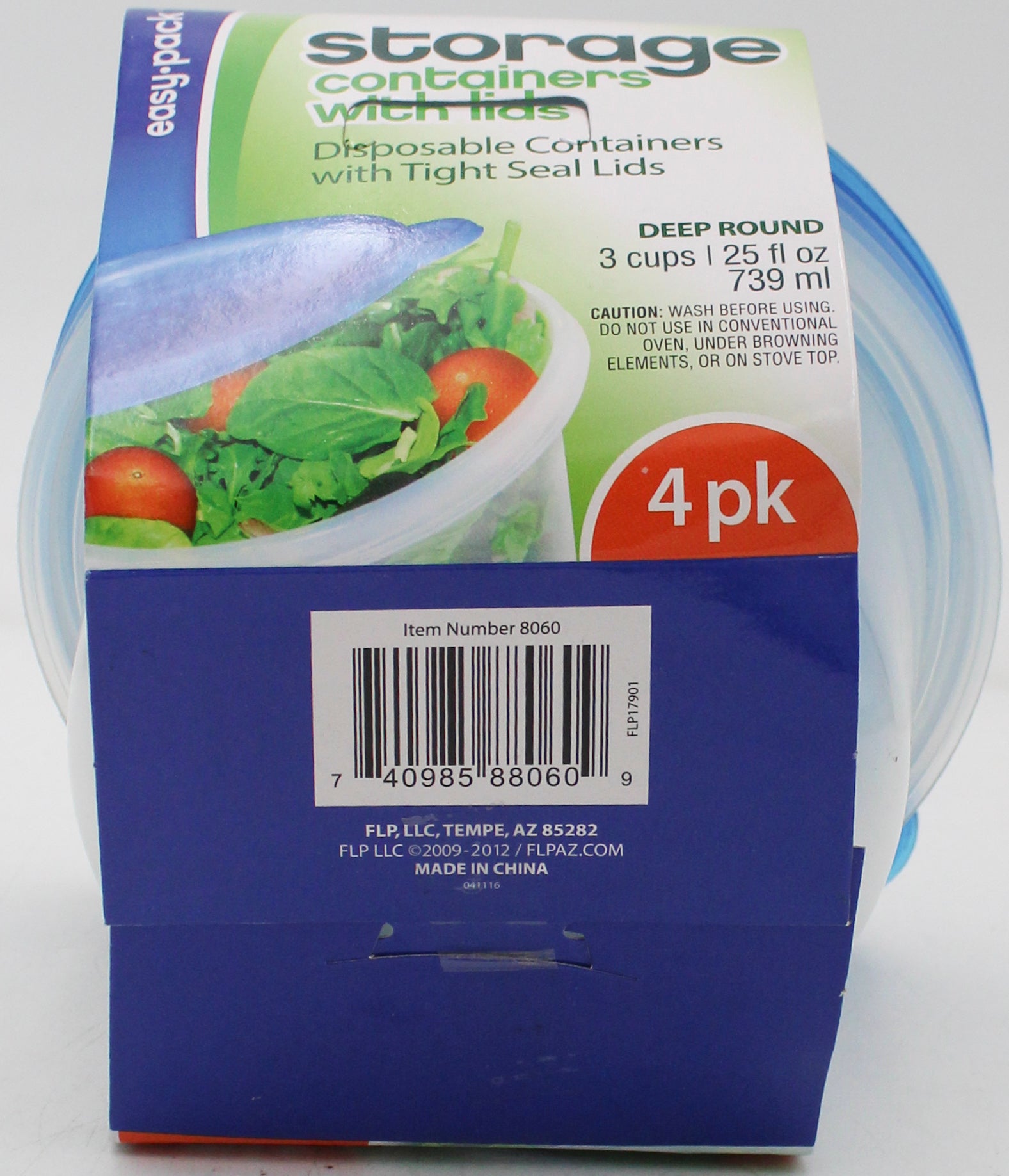 4PK PLASTIC STORAGE CONTAINERS WITH LIDS - 3 CUPS/25OZ