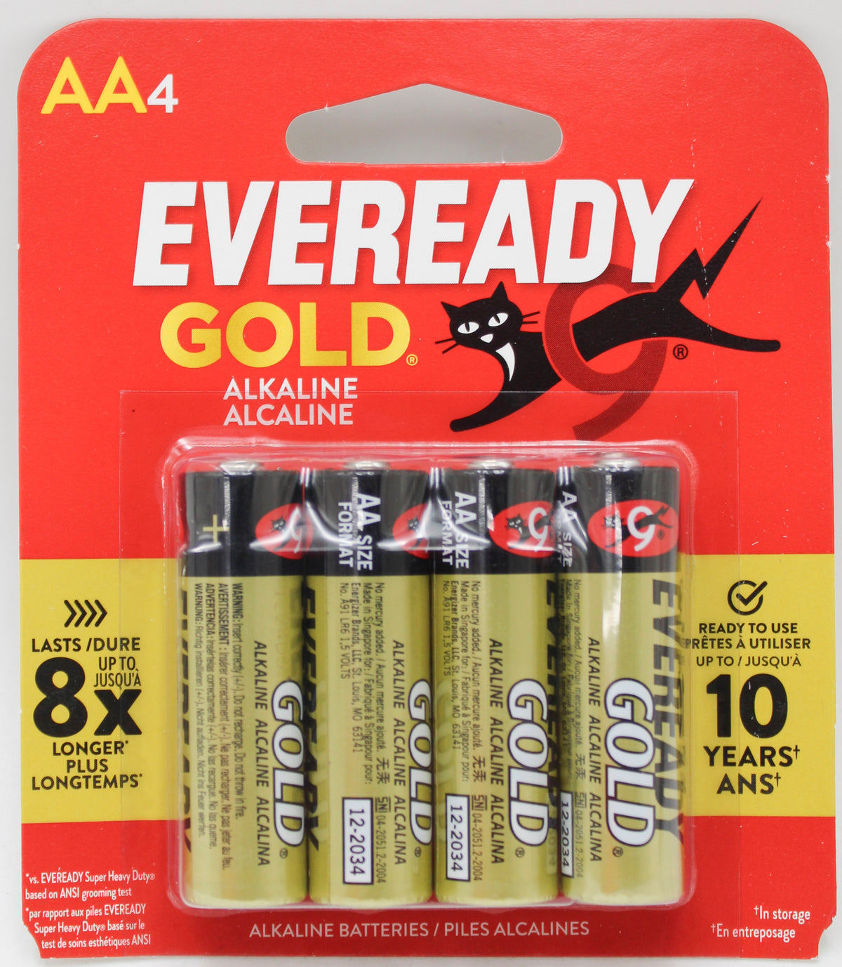 EVEREADY GOLD ALKALINE AA BATTERIES 4 PACK BB 12/31/2034