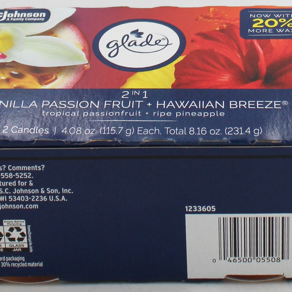SP GLADE CANDLES 2PK 4.08oz VANILLA PASSION FRUIT+HAWAIIAN BREEZE