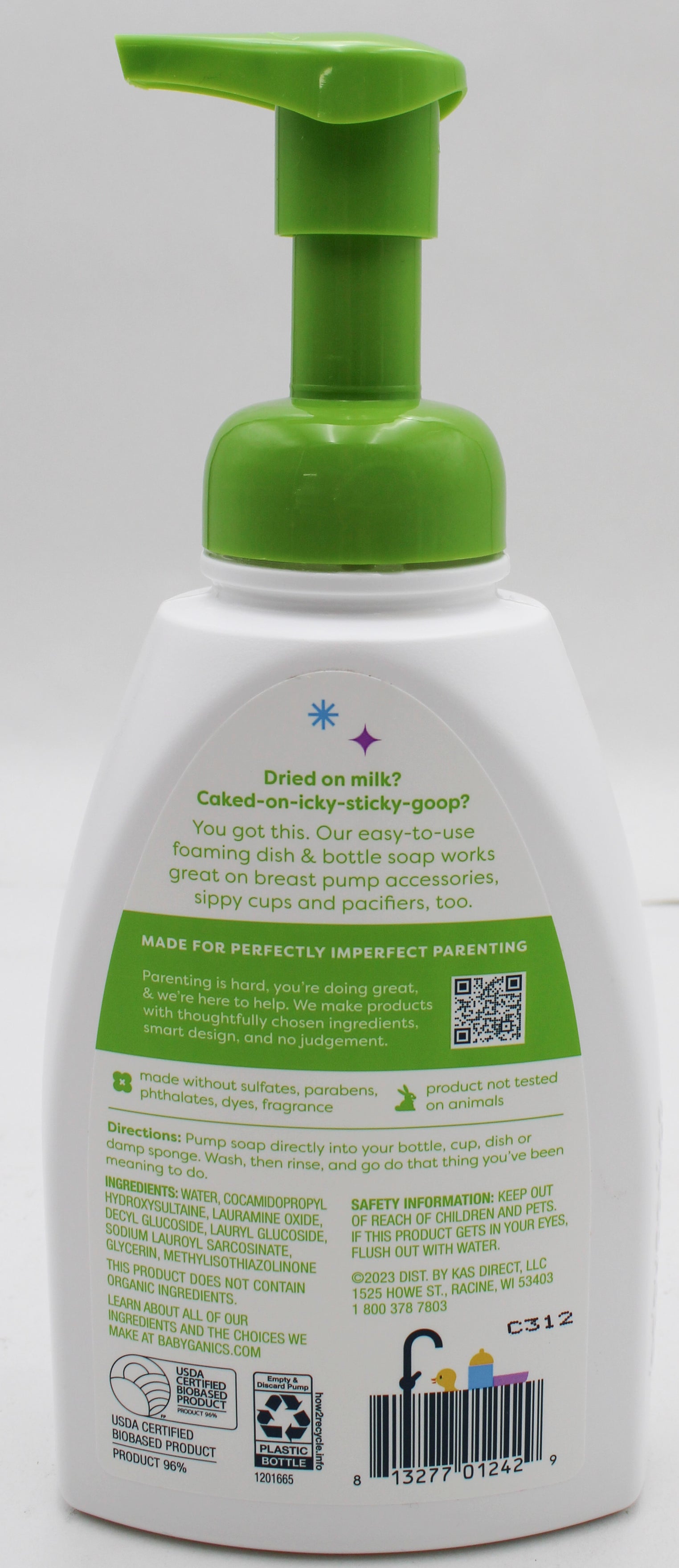BABYGANICS FOAMING DISH SOAP FRAGRANCE FREE 16oz US.