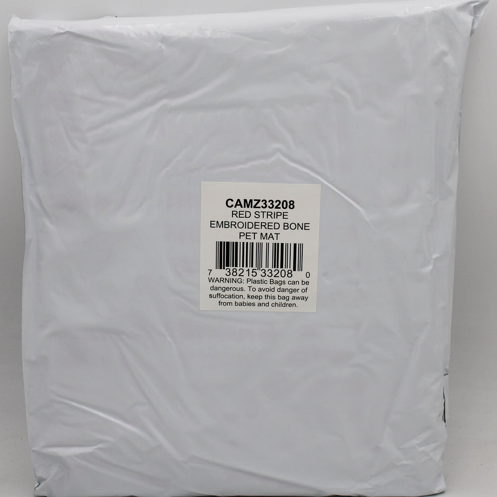 RED STRIPE EMBROIDERED BONE PET MAT 12" x 18"