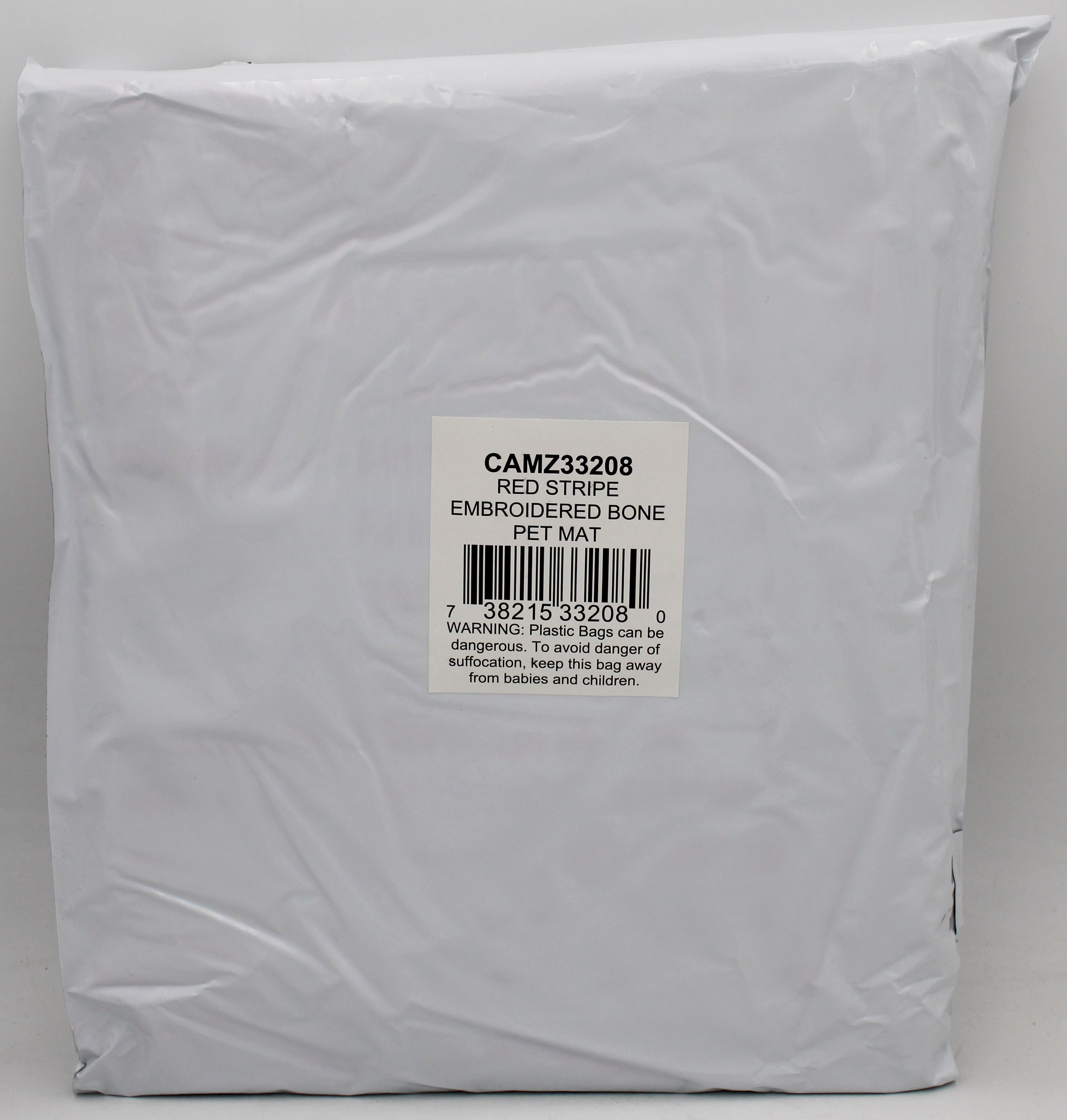 RED STRIPE EMBROIDERED BONE PET MAT 12" x 18"