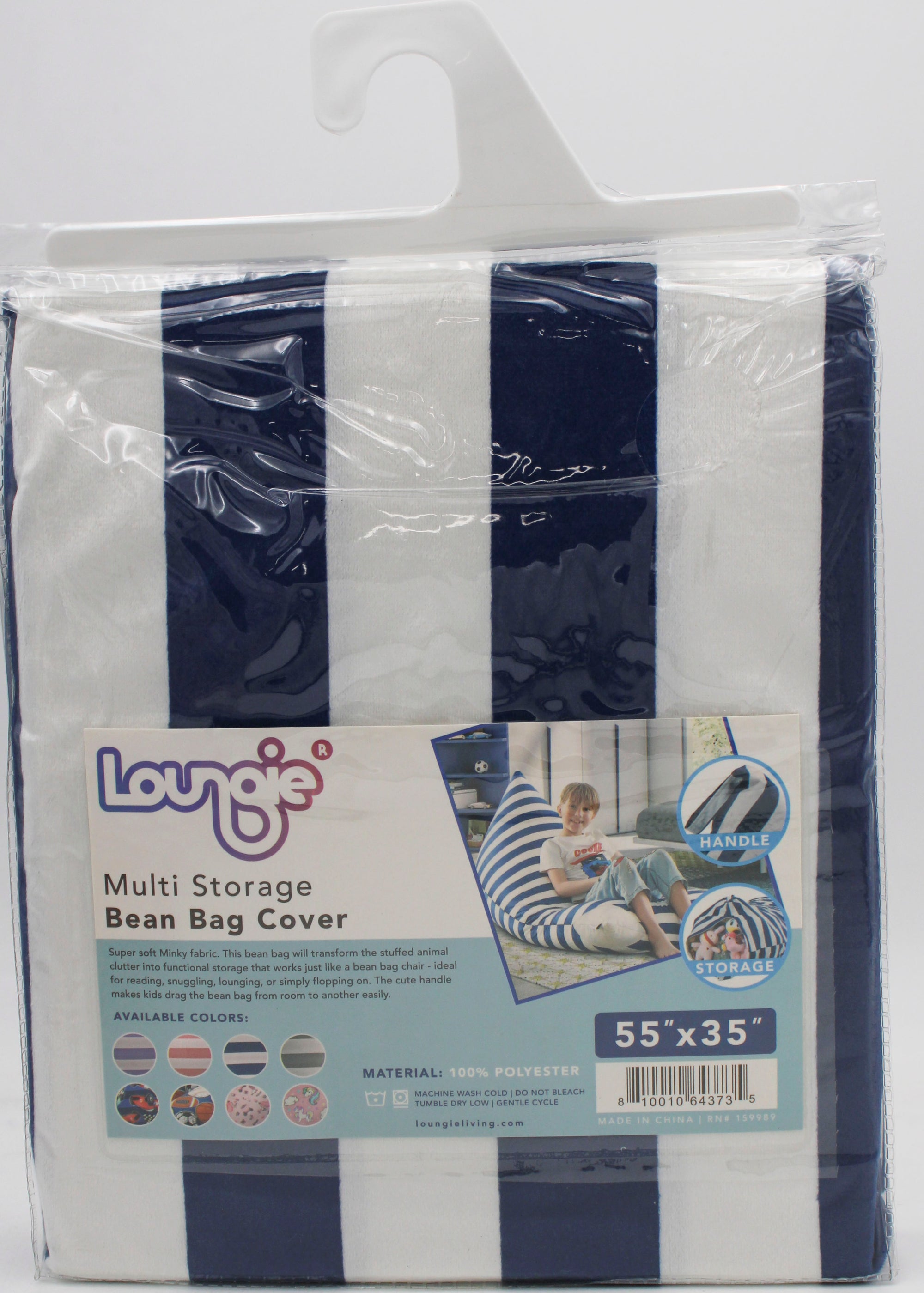 Stuffed Animal Storage Bean Bag Cover, Extra Large 55" Navy Blue Striped Loungie Beanbag Chair