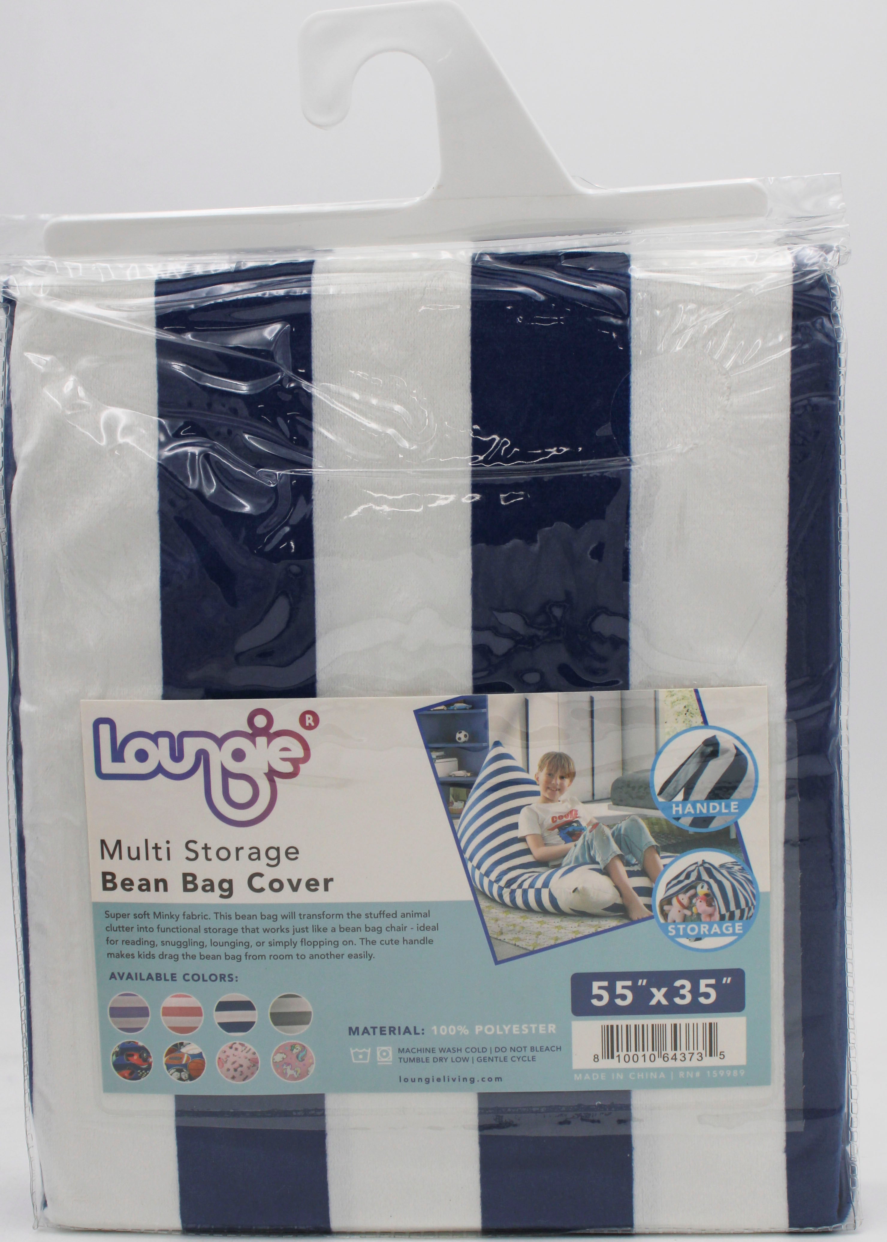 Stuffed Animal Storage Bean Bag Cover, Extra Large 55" Navy Blue Striped Loungie Beanbag Chair