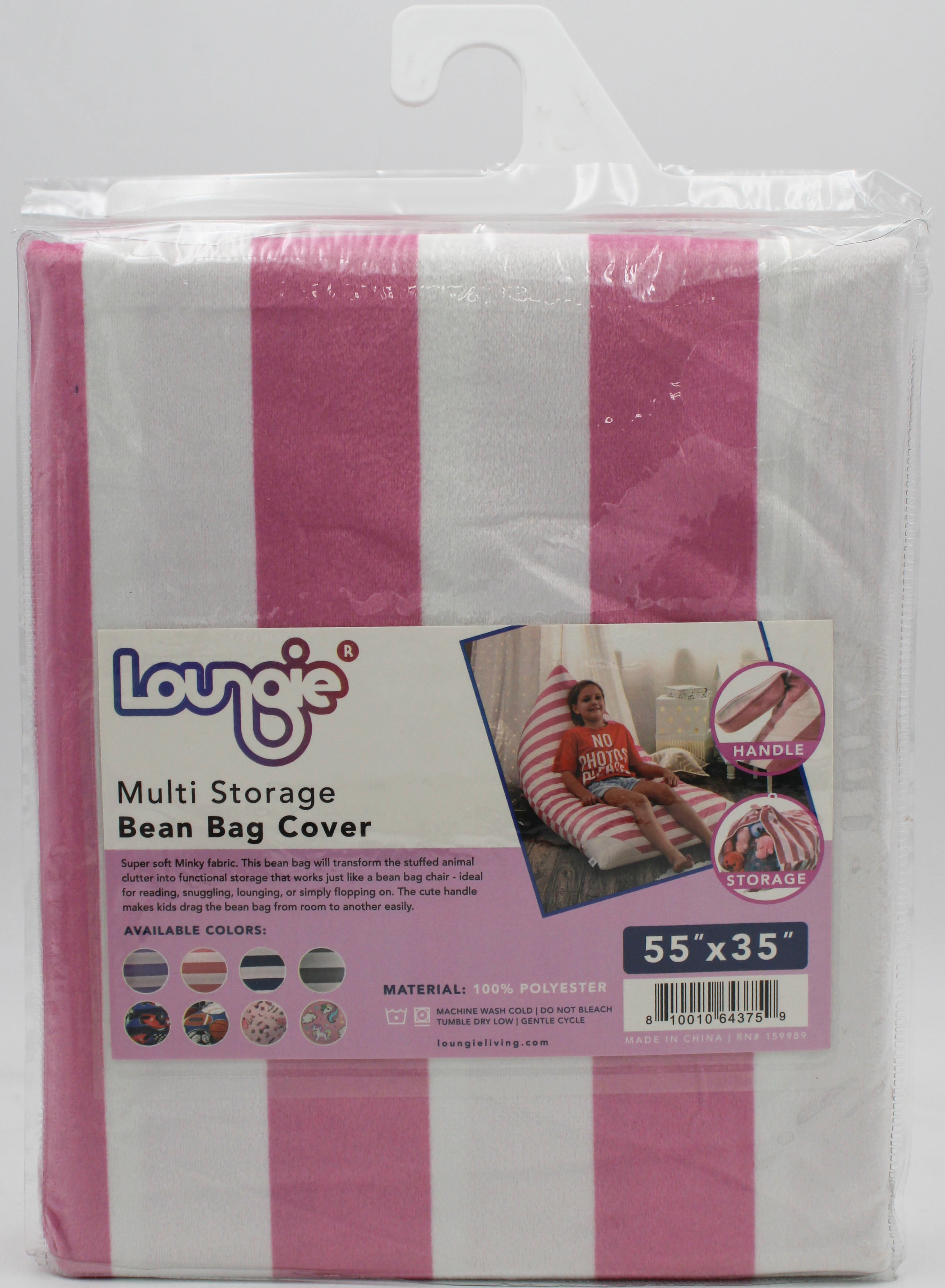 Stuffed Animal Storage Bean Bag Cover, Extra Large 55" Bean Bag Chair, Pink Striped Loungie