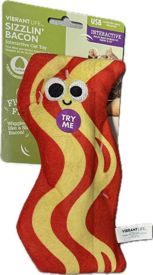 VIBRANT LIFE CAT TOY SIZZLIN BACON W/ CATNIP (RECHARGEABLE)