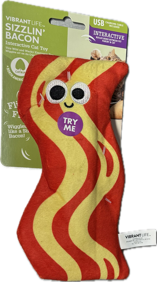 VIBRANT LIFE CAT TOY SIZZLIN BACON W/ CATIP AND RECHARGEABLE