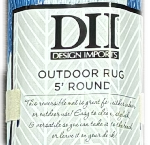 5FT ROUND FLORAL OUTDOOR RUG - BLUE GEOMETRIC