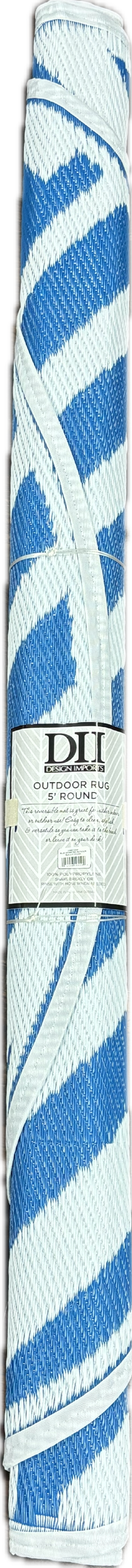 5FT ROUND FLORAL OUTDOOR RUG - BLUE GEOMETRIC